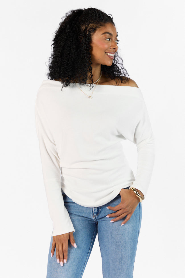 Elegant Ivory Off The Shoulder Ribbed Top for Women - Perfect for Date Night & Summer Outfits | Final Sale