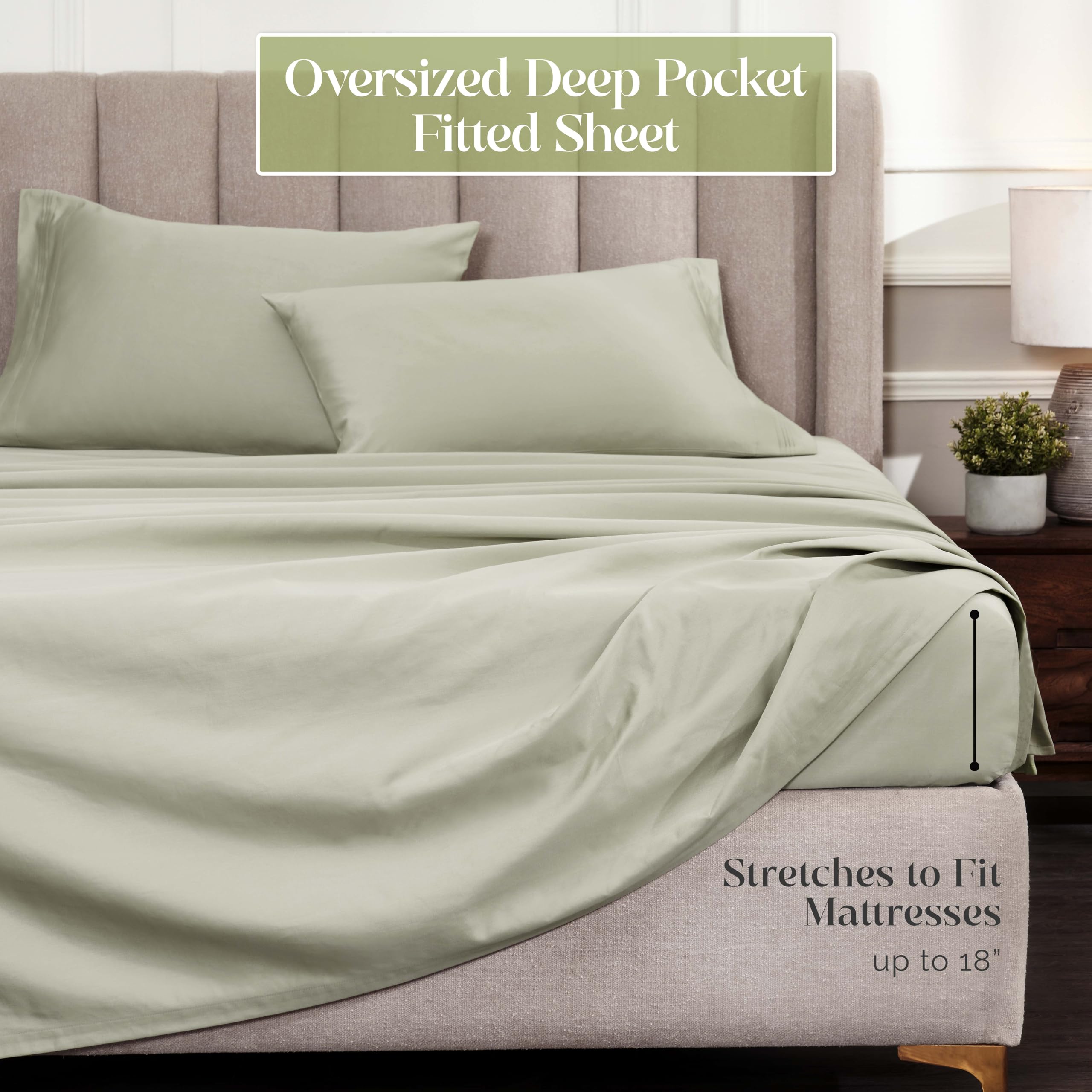 Premium 1500-Thread Count 100% Egyptian Cotton Sheet Set - King Size, Deep Pocket, Solid Sage Green - Ultra Soft & Breathable Luxury Bedding for Hotel-Like Comfort at Home