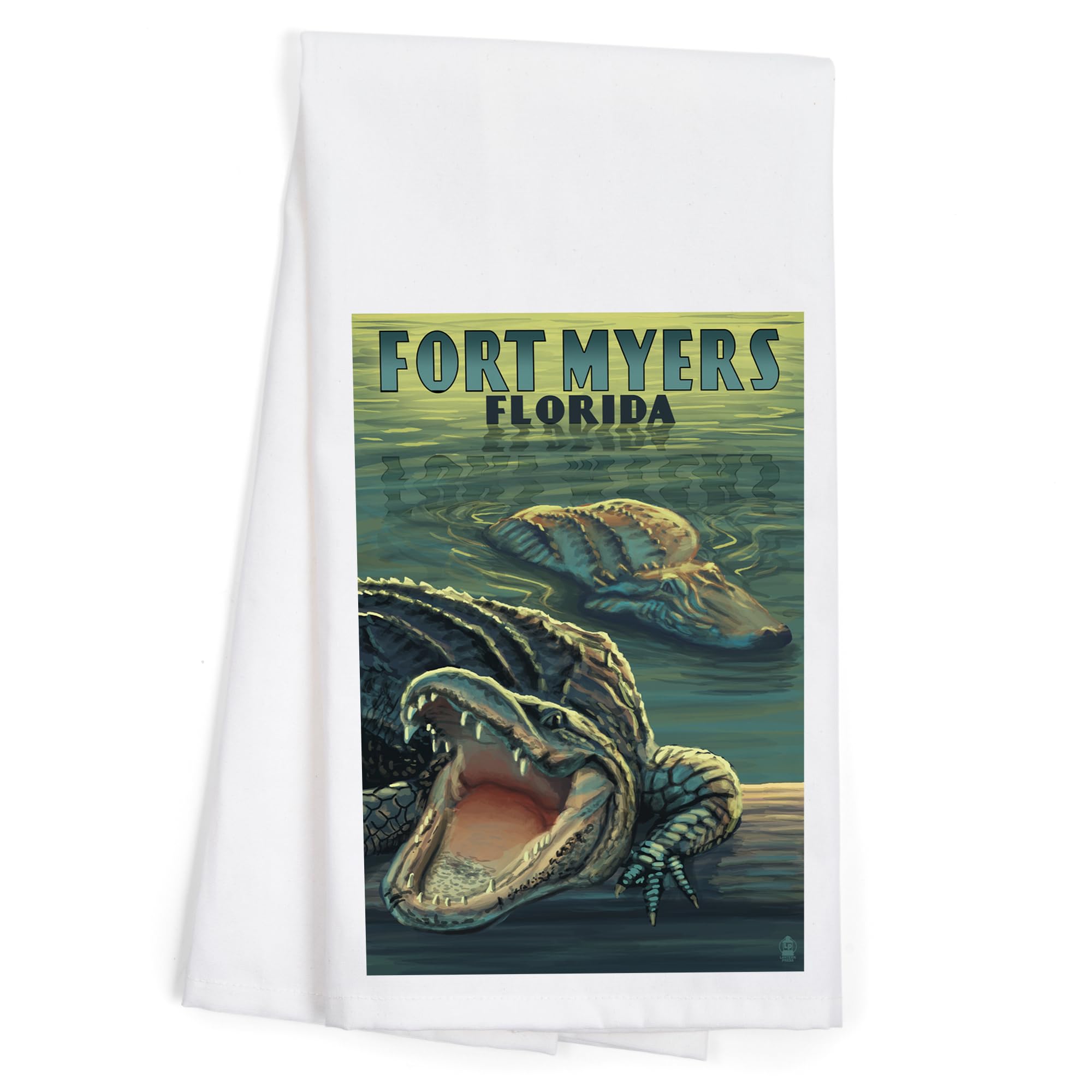 Lantern Press Fort Myers Florida Alligators 100% Cotton Tea Towel - Decorative Hand Towel & Kitchen Towel for Home Decor, Dish Drying & Gift Giving