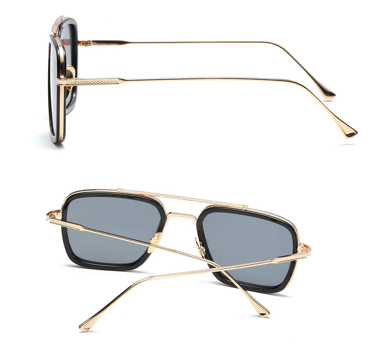 Tony Stark Sunglasses for Men & Women - Vintage Square Metal Frame Iron Man & Spider-Man Inspired Eyewear - Perfect for Cosplay, Halloween, and Superhero Fans