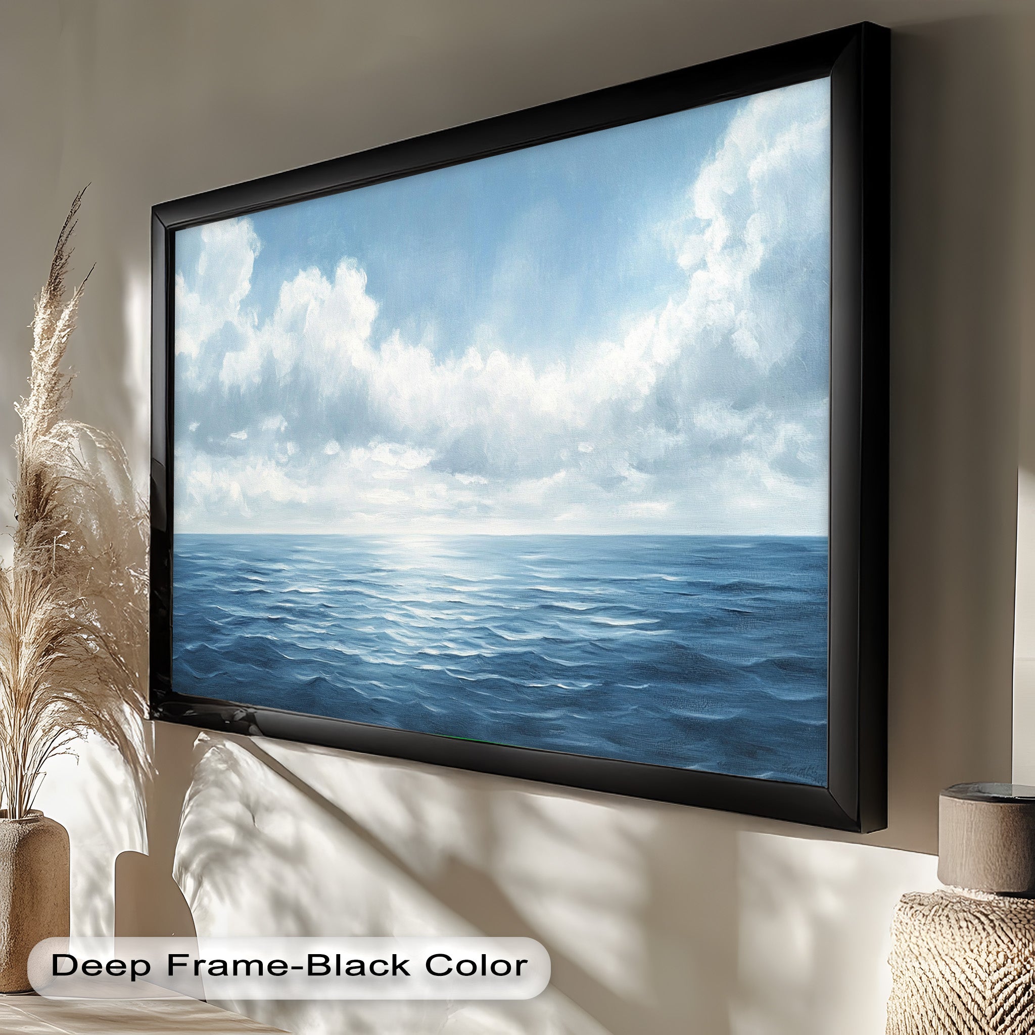 Blue Coastal Art Ocean Seascape Oil Painting - Handmade Beach Wall Decor for Living Room, Bedroom & Office | Nautical Home Decor Gift