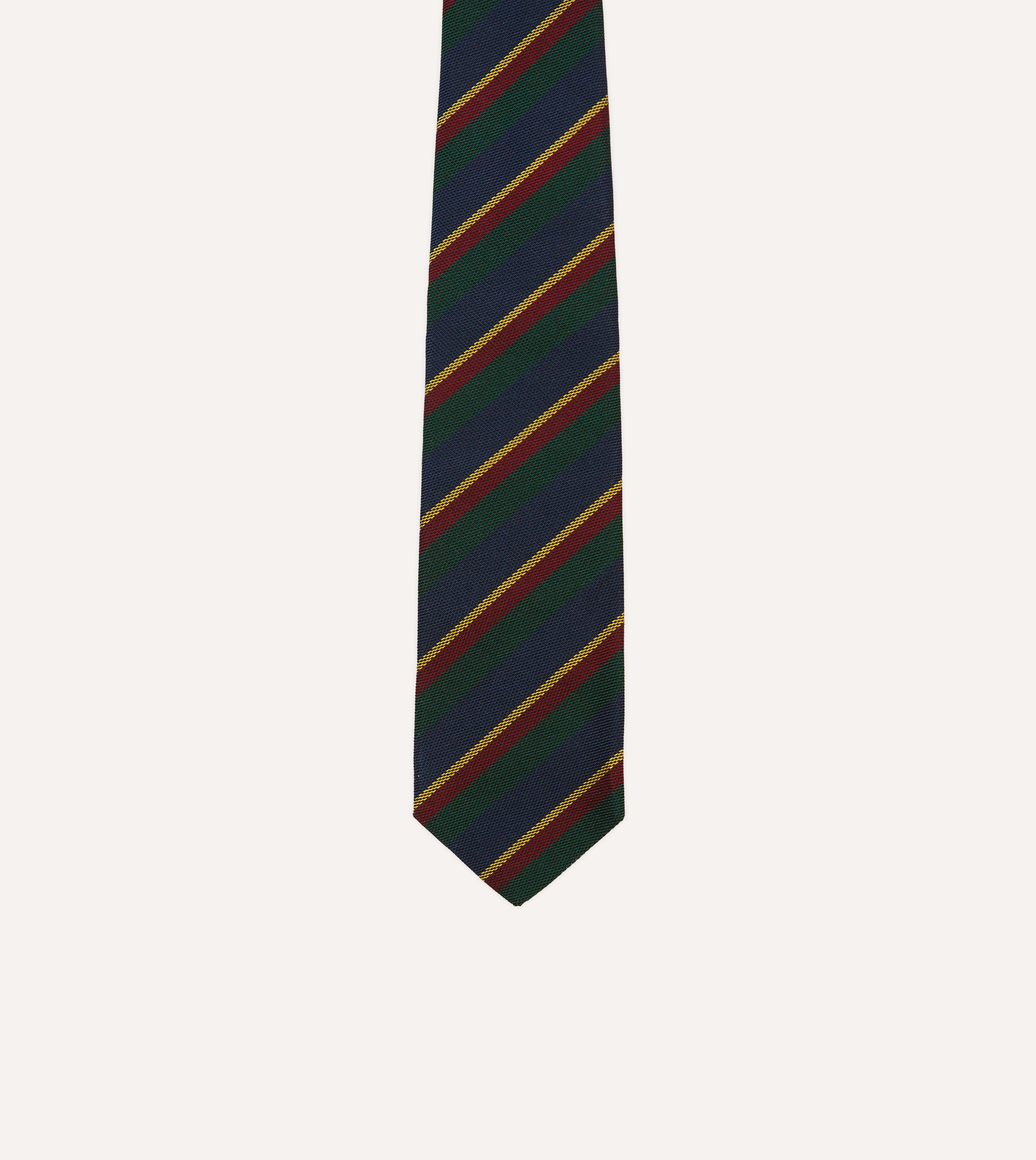 Premium Navy, Green & Yellow Striped Hand-Rolled Silk Grenadine Necktie for Men - Perfect for Weddings, Business Meetings & Formal Events