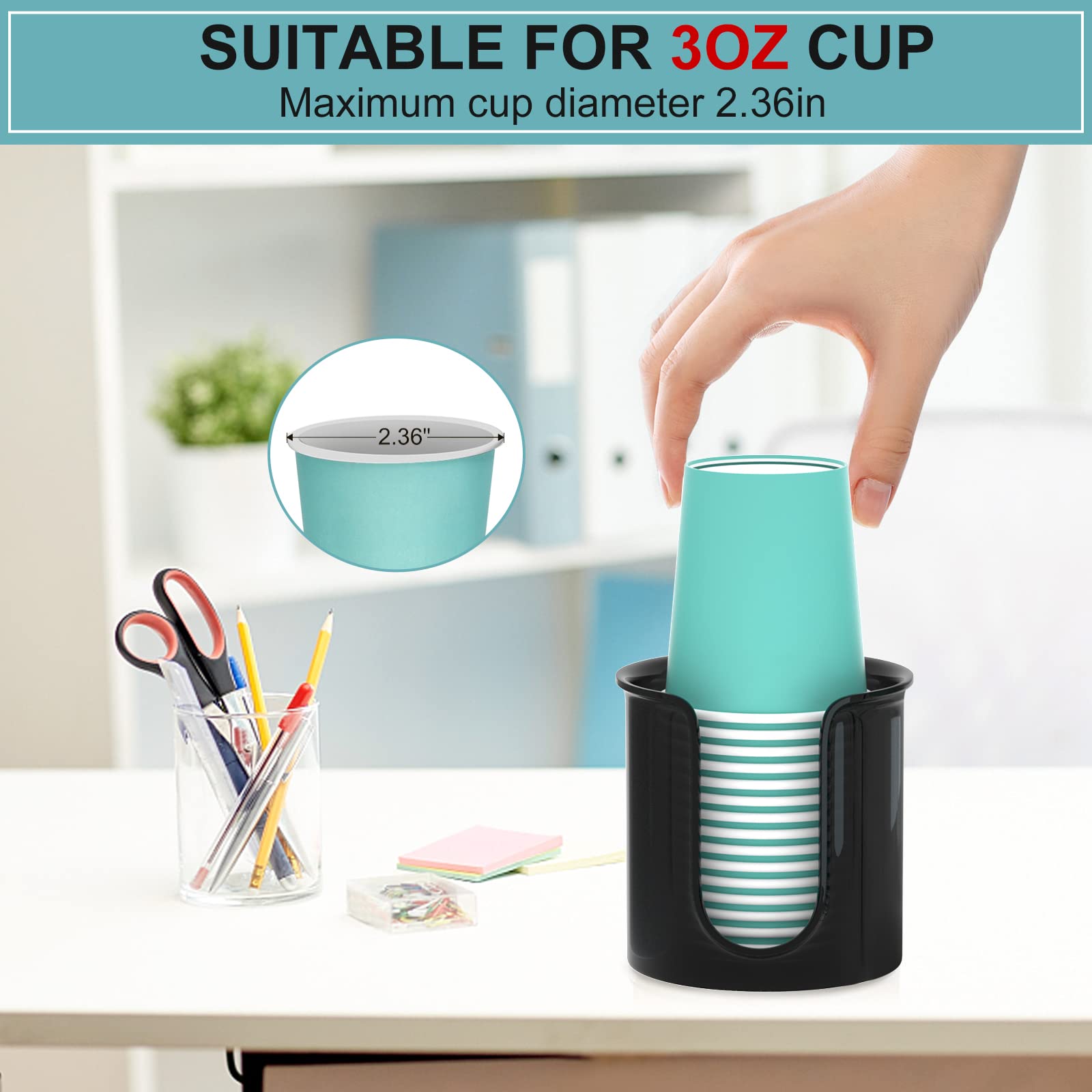 2-Pack Black 3 oz Bathroom Cup Holder - Small Paper Cup Dispenser for Mouthwash & Vanity Countertop Organization - Perfect for Bathroom, Salon, Hotel & Home Use - Ideal for Oral Rinse, Dental Care & Guest Convenience