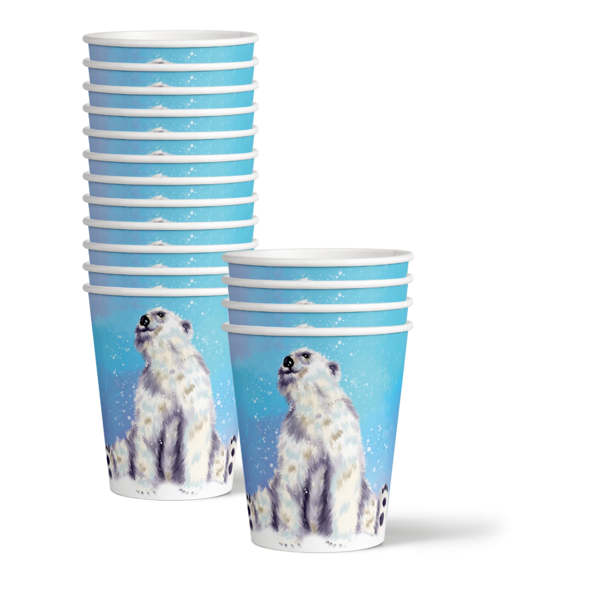Polar Bear Birthday Party Supplies Set - 16-Piece Winter Themed Tableware Kit with Plates, Napkins & Cups - Perfect for Arctic Animal Themed Parties, Baby Showers & Winter Celebrations