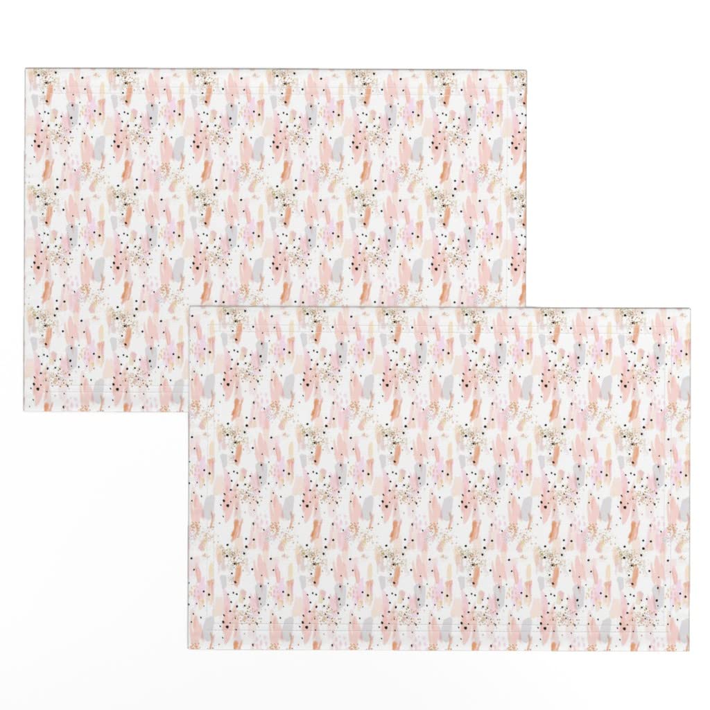 Abstract Watercolor Blush Pink Love Print Linen Cotton Canvas Placemats (Set of 2) - Valentine's Day, Wedding, Anniversary, Romantic Dinner Table Decor for Home Dining