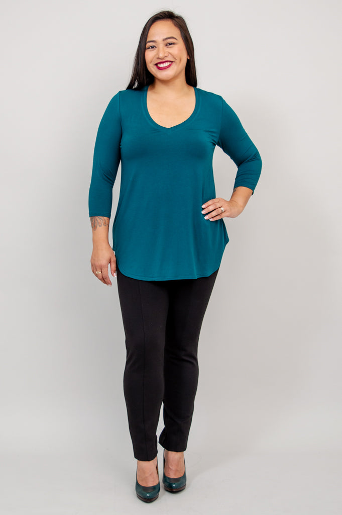 Jackie 3/4 Sleeve Bamboo Top for Women - Soft & Breathable Teal Green Shirt - Perfect for Yoga, Workout & Casual Wear