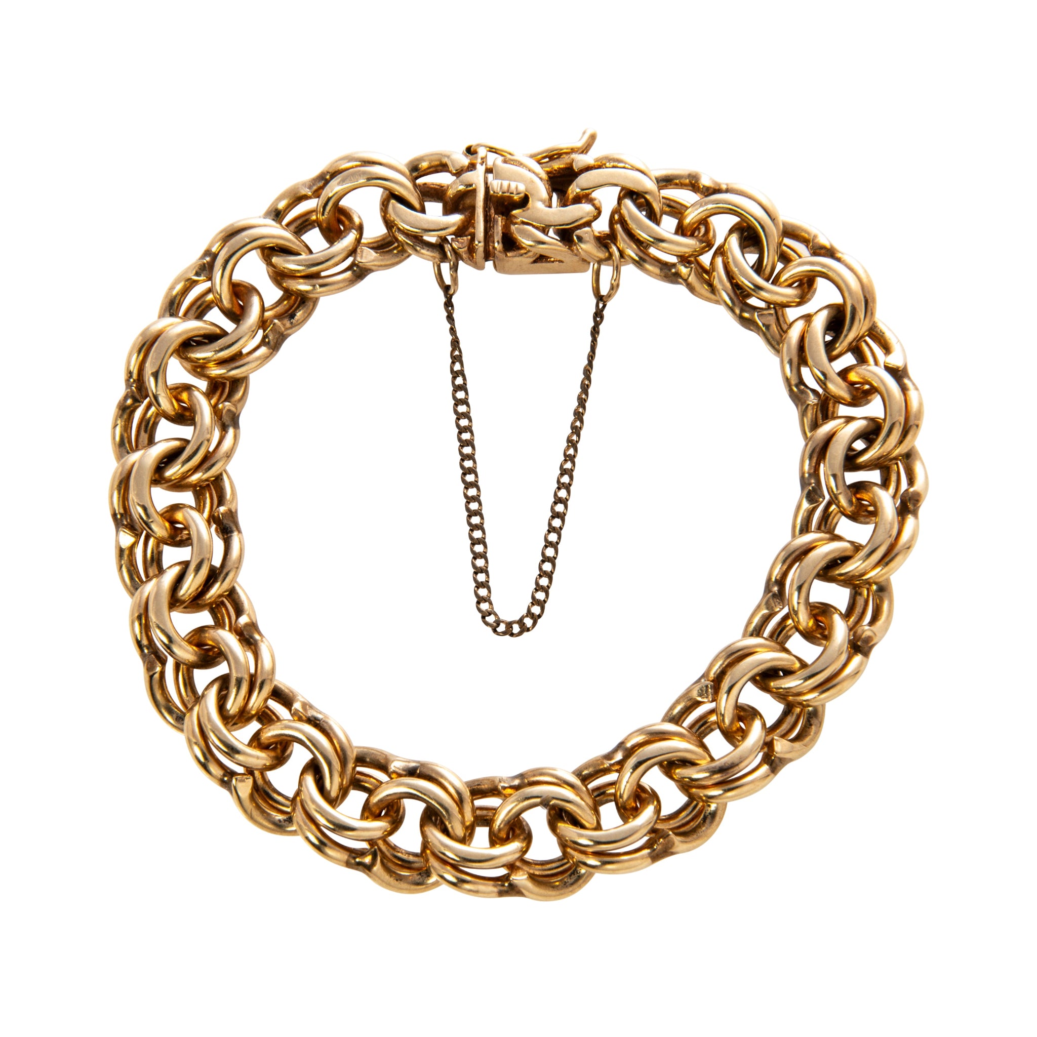 Vintage 14K Yellow Gold Heavy Double Link Charm Bracelet for Women - Elegant Dainty Jewelry Gift for Anniversary, Birthday & Special Occasions