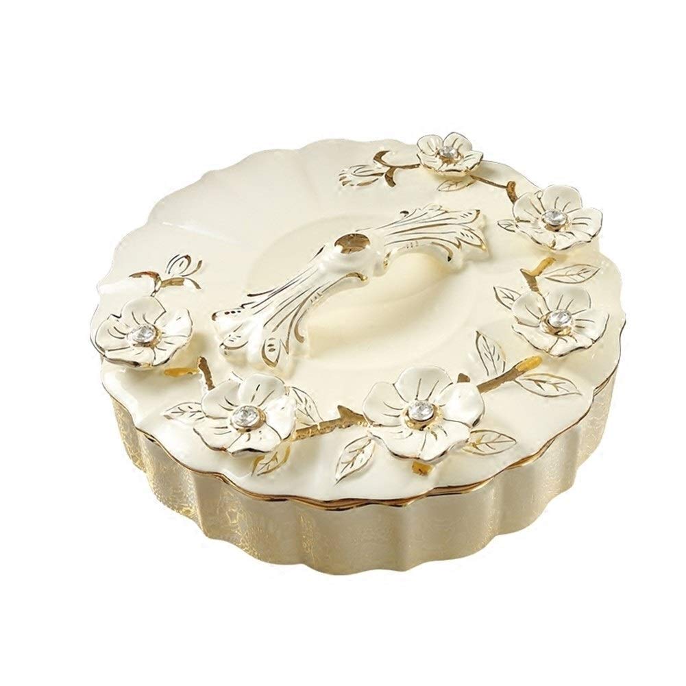 Elegant European-Style Ceramic Snack Plate with Lid - Perfect for Dried Fruits, Nuts & Candy | Ideal for Tea Parties, Home Decor & Gift Giving