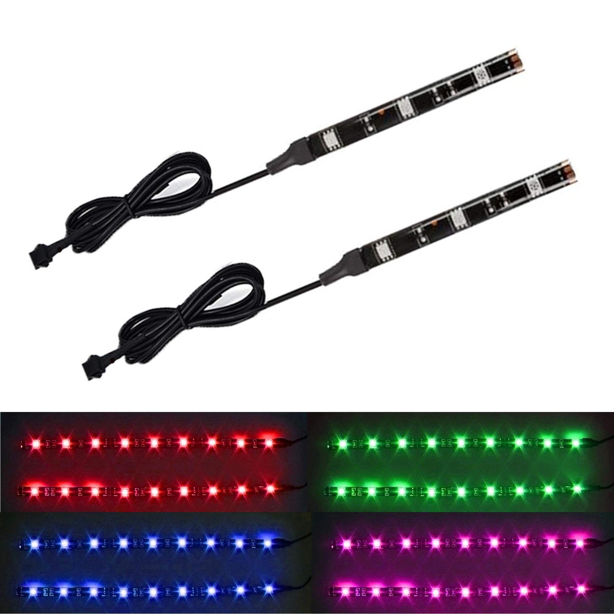 NBWDY 2Pcs Waterproof RGB LED Strip Lights for Motorcycles - Flexible 5050 SMD Multi-Color Accent Glow Neon Lights (3LED) - Perfect for Bike Customization, Night Riding & Vehicle Decoration