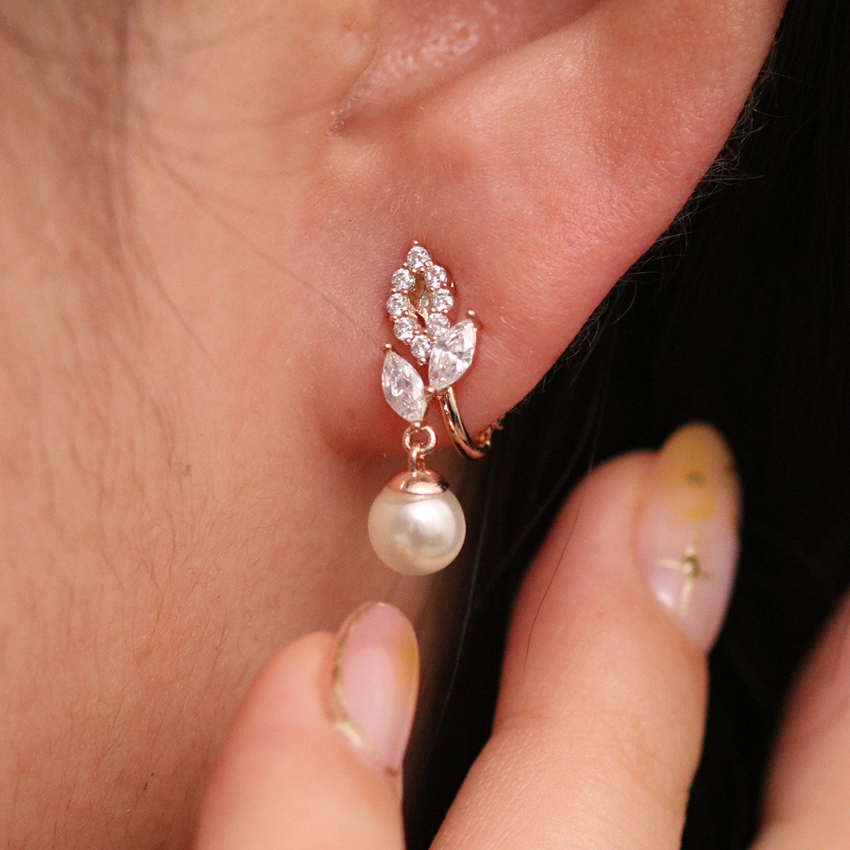 Laurel Pearl Drop Clip-On Earrings – Elegant Non-Pierced Earrings for Women | Perfect for Weddings, Parties & Special Occasions