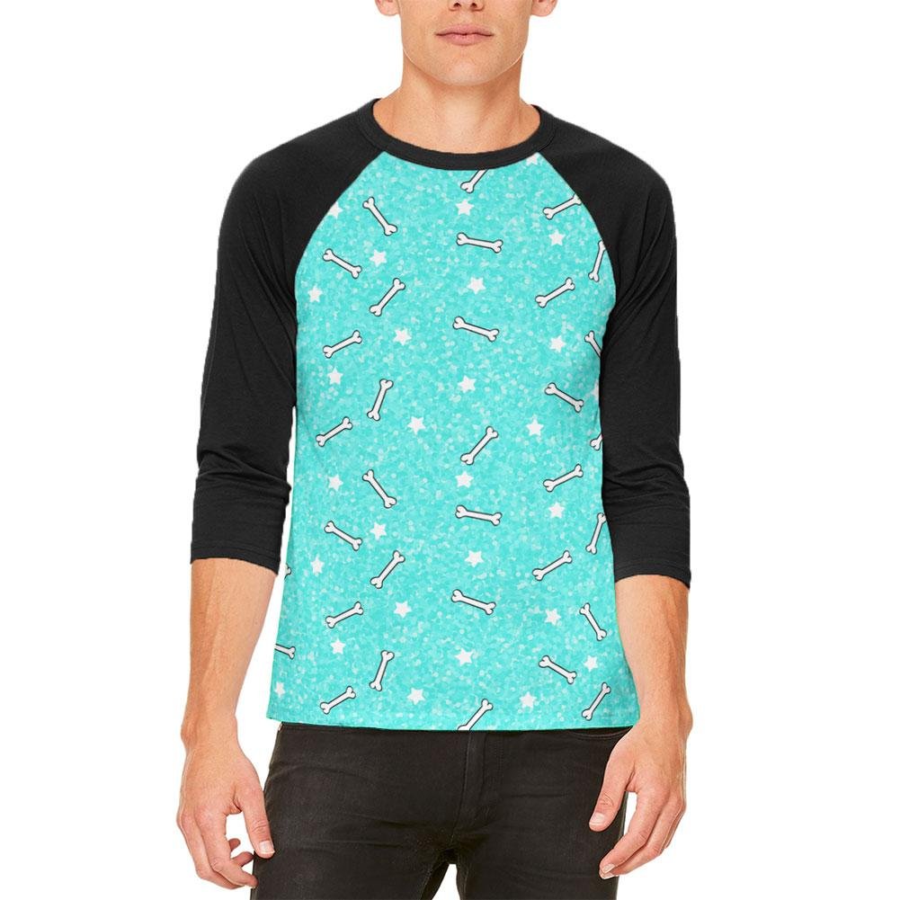 Old Glory Bones and Stars Glitter Pattern Men's Raglan T-Shirt - Patriotic American Flag Graphic Tee for Casual Wear, 4th of July Celebrations & Independence Day Outfits (White-Black, Small)