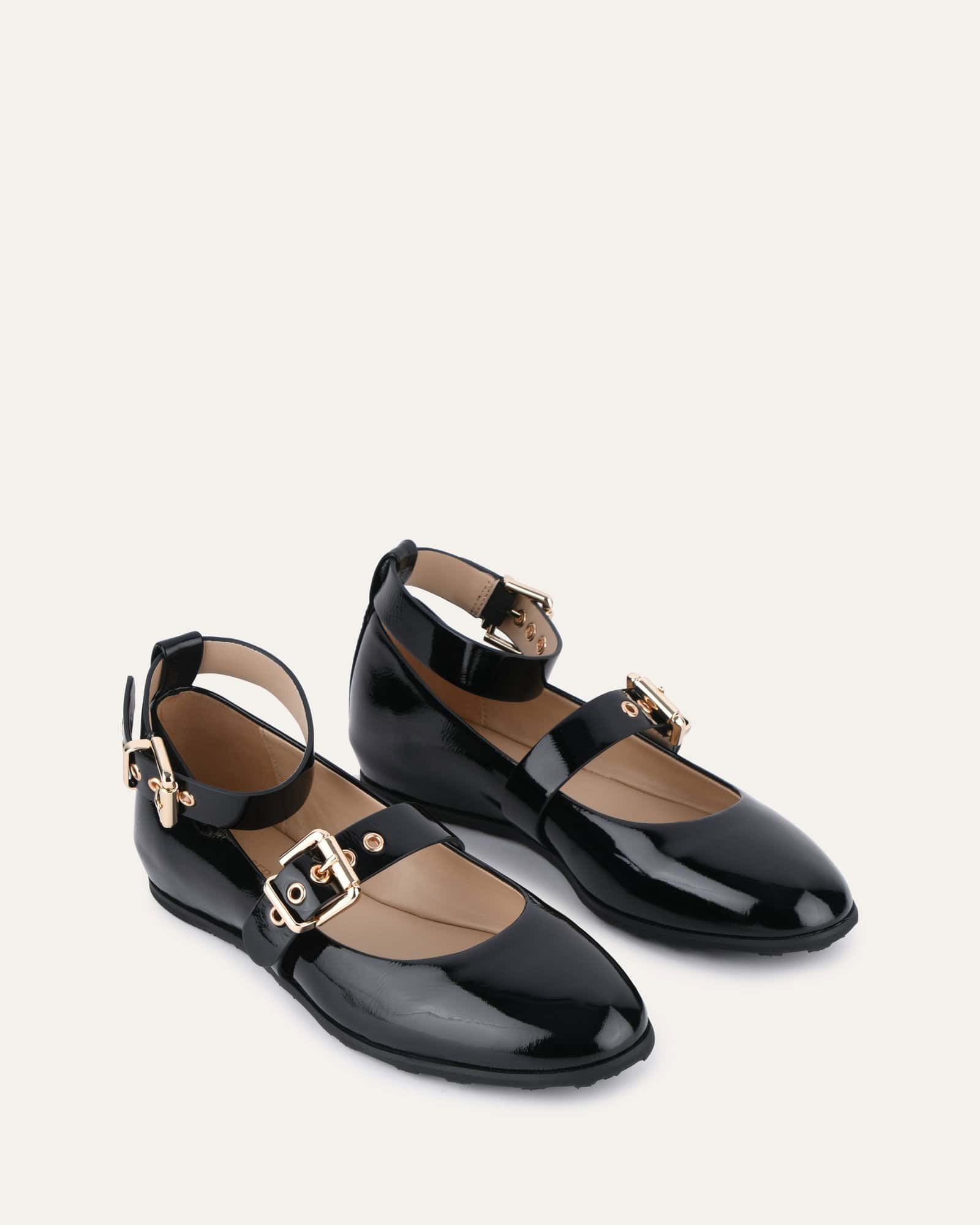 HERA Casual Flats for Women - Black Crinkle Patent Leather Slip-On Shoes | Comfortable & Stylish for Work, Travel & Everyday Wear