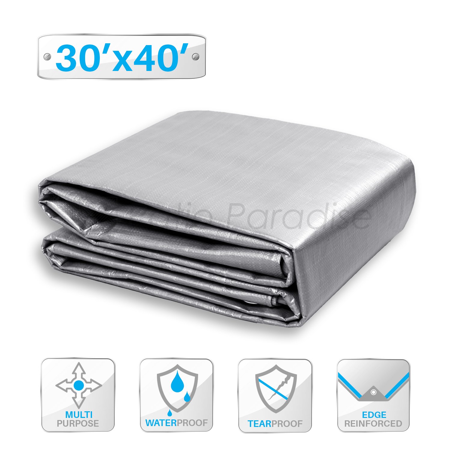 30' x 40' Heavy Duty Waterproof Silver Tarp - UV Resistant Poly Tarpaulin with Reinforced Edges for Outdoor Use - Perfect for Patio Furniture, Car Ports, Greenhouse Canopy, Tent & Painting Cover Protection