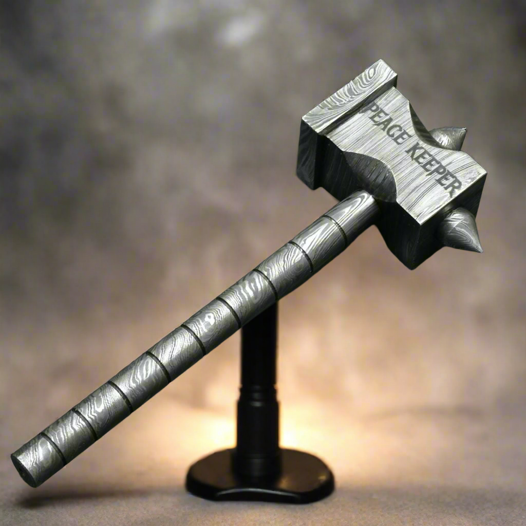 Handmade Damascus Steel Hammer - The Crusher - Durable & High-Quality Forging Tool for Blacksmithing, Woodworking, and DIY Projects