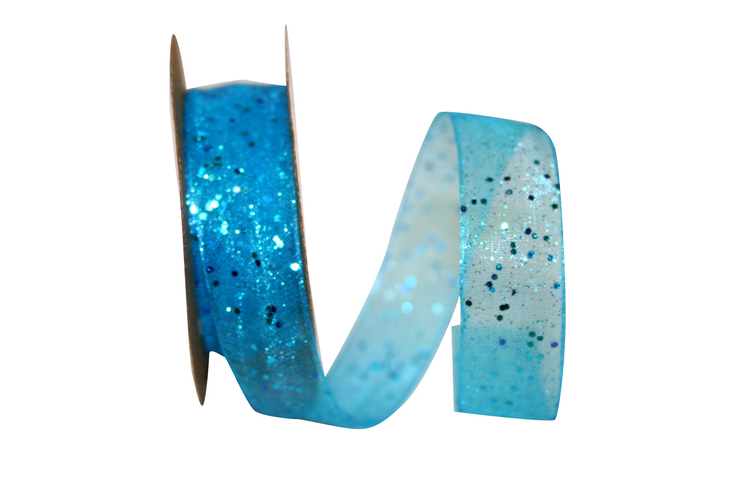 Reliant 5/8 Inch x 25 Yards Turquoise Glitter Sheer Ribbon - Perfect for Gift Wrapping, Crafts, and Party Decorations