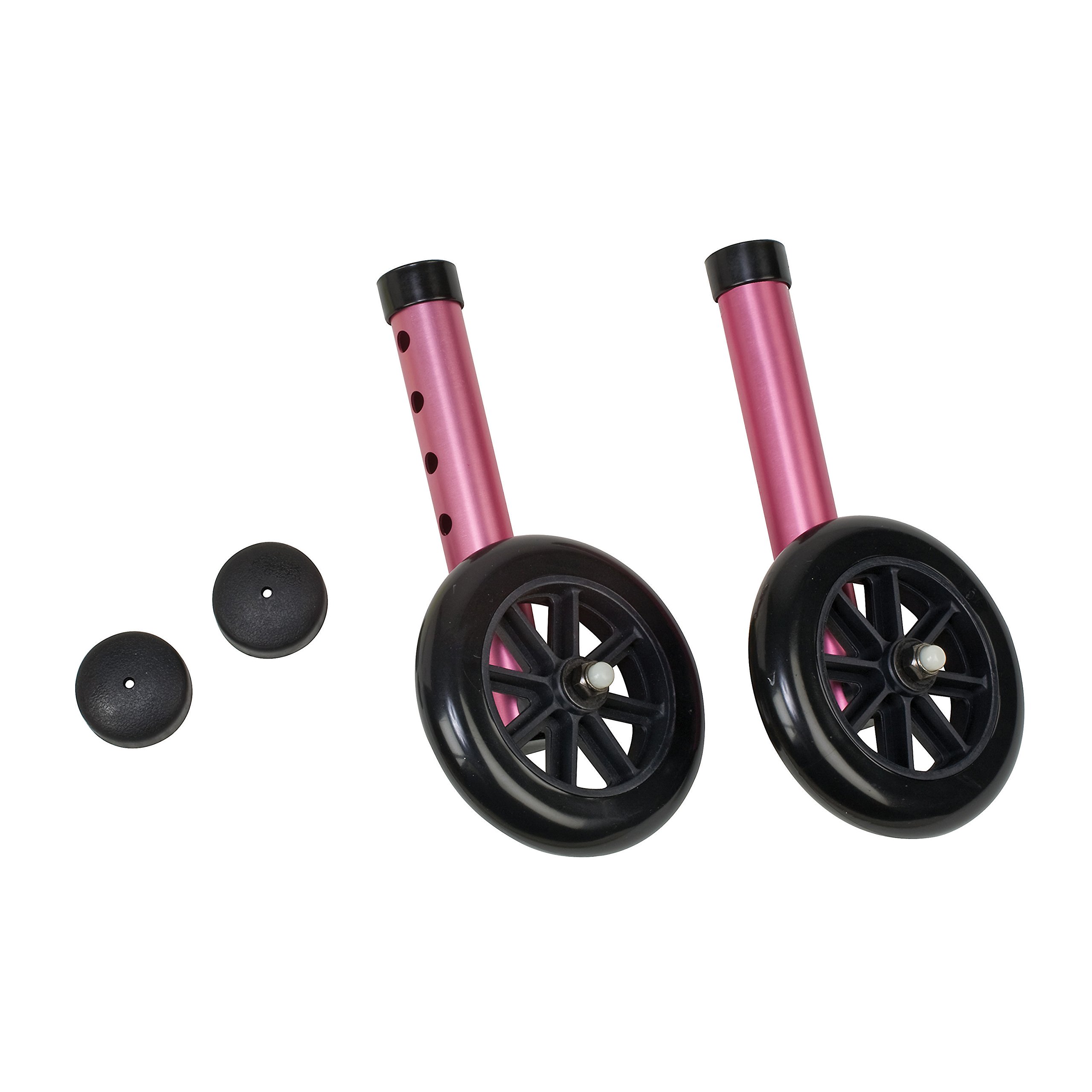 MABIS Walker Wheels with Glide Caps - Pink Replacement Wheels for Mobility Walkers & Rollators (1 Pair) - Easy Gliding on Hard Floors & Outdoor Surfaces