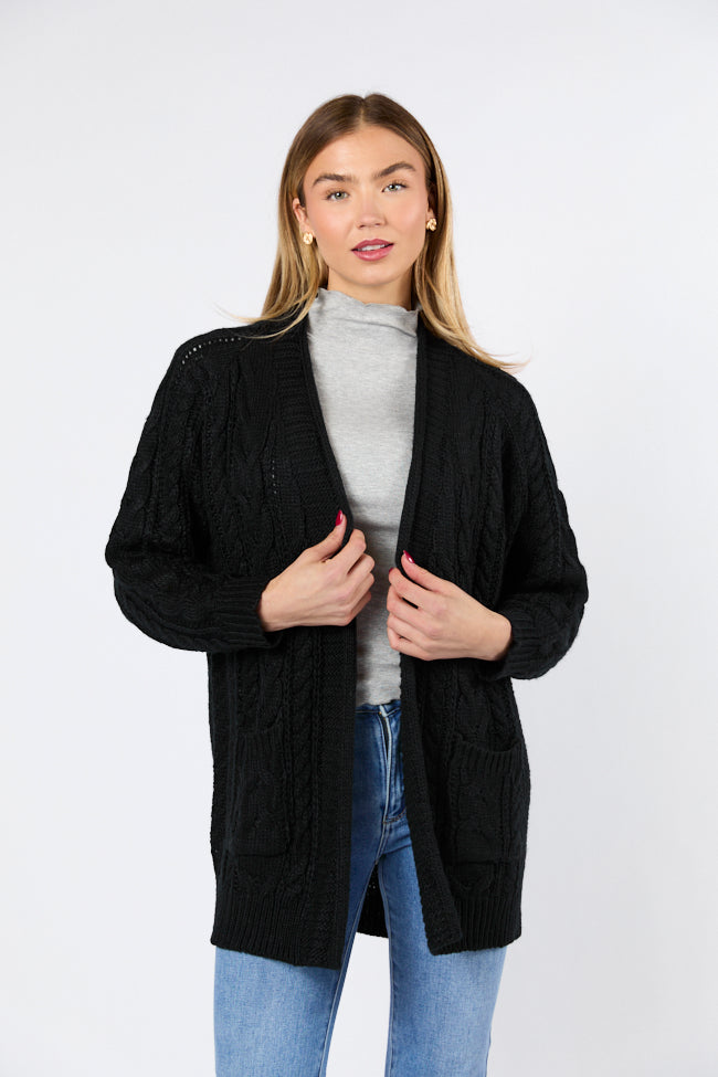 Sweet Nothings Black Chunky Cable Knit Cardigan Sweater | Oversized Winter Warm Pullover | Cozy Fall & Winter Layering for Women | Perfect for Office, Dates & Casual Outings
