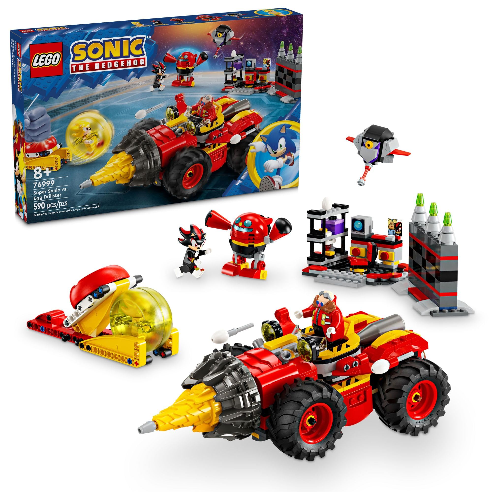 LEGO Sonic The Hedgehog 76999 Building Set - Super Sonic vs. Egg Drillster with Shadow & Dr. Eggman | Creative Construction Toy for Kids Ages 8+ | Perfect for Playtime, Birthday Gifts & Sonic Fans Collection