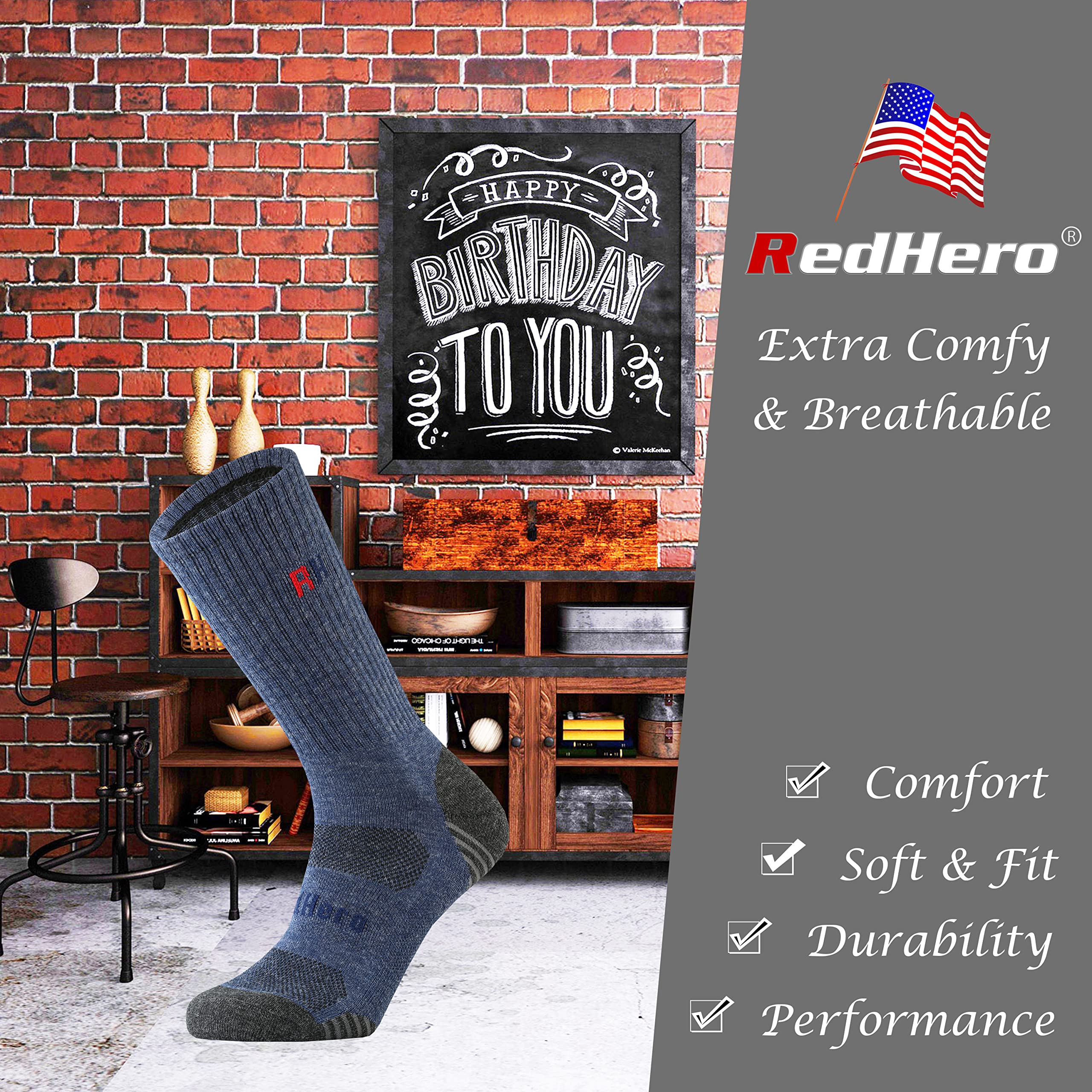 Premium Men's Merino Wool Hiking Socks - Thermal Cushion Crew Socks for Trekking & Outdoor Adventures - Moisture Wicking, Odor Resistant & Ultra Soft - Perfect for Camping, Backpacking & Cold Weather Activities