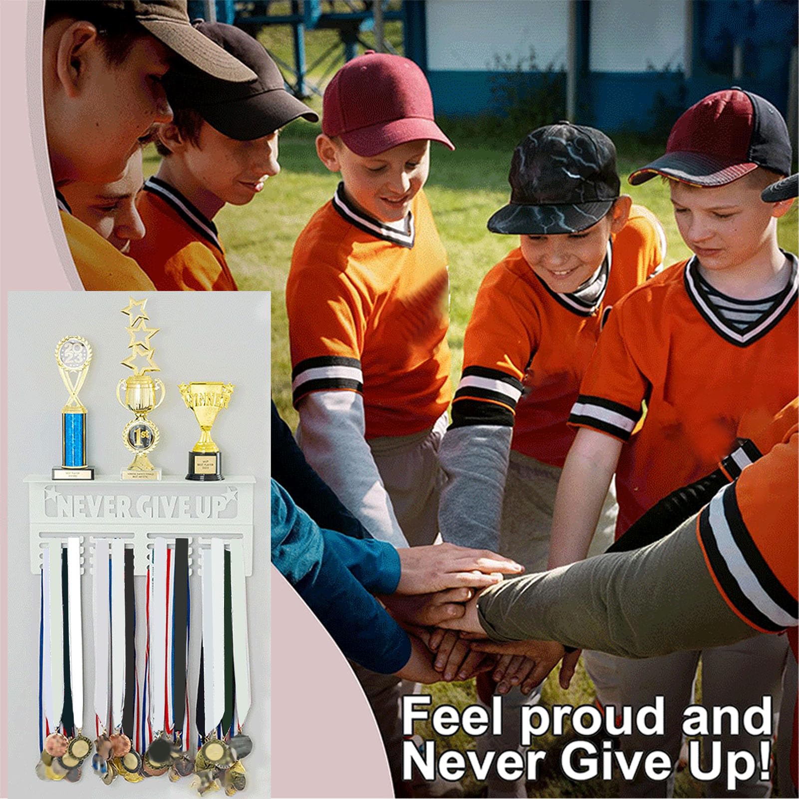 Nurnesy Metal Wall Mounted Trophy Display Shelf with Hook for Runners - Innovative Multi-Purpose Award Holder for Medals & Ribbons - Perfect for Race Finishers, Sports Awards & Home Decor