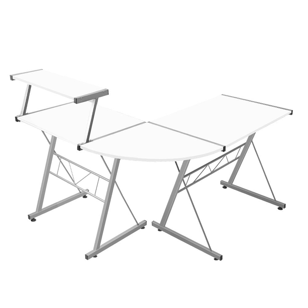 White Corner Metal Pull Out Table Desk - Space-Saving Home Office & Kitchen Workstation for Small Spaces