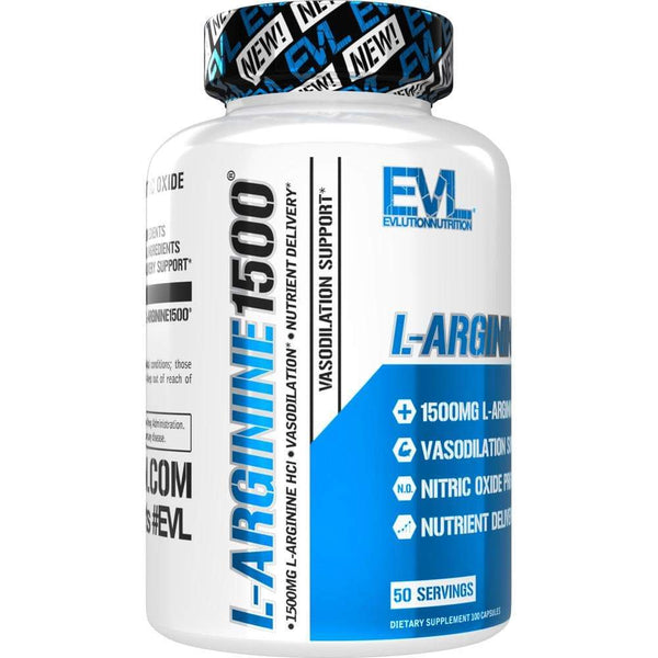 EVLution Nutrition L-Arginine 1500mg - 100 Capsules (50 Servings) - Nitric Oxide Booster for Muscle Growth, Workout Performance & Heart Health - Pre-Workout Supplement for Athletes & Bodybuilders