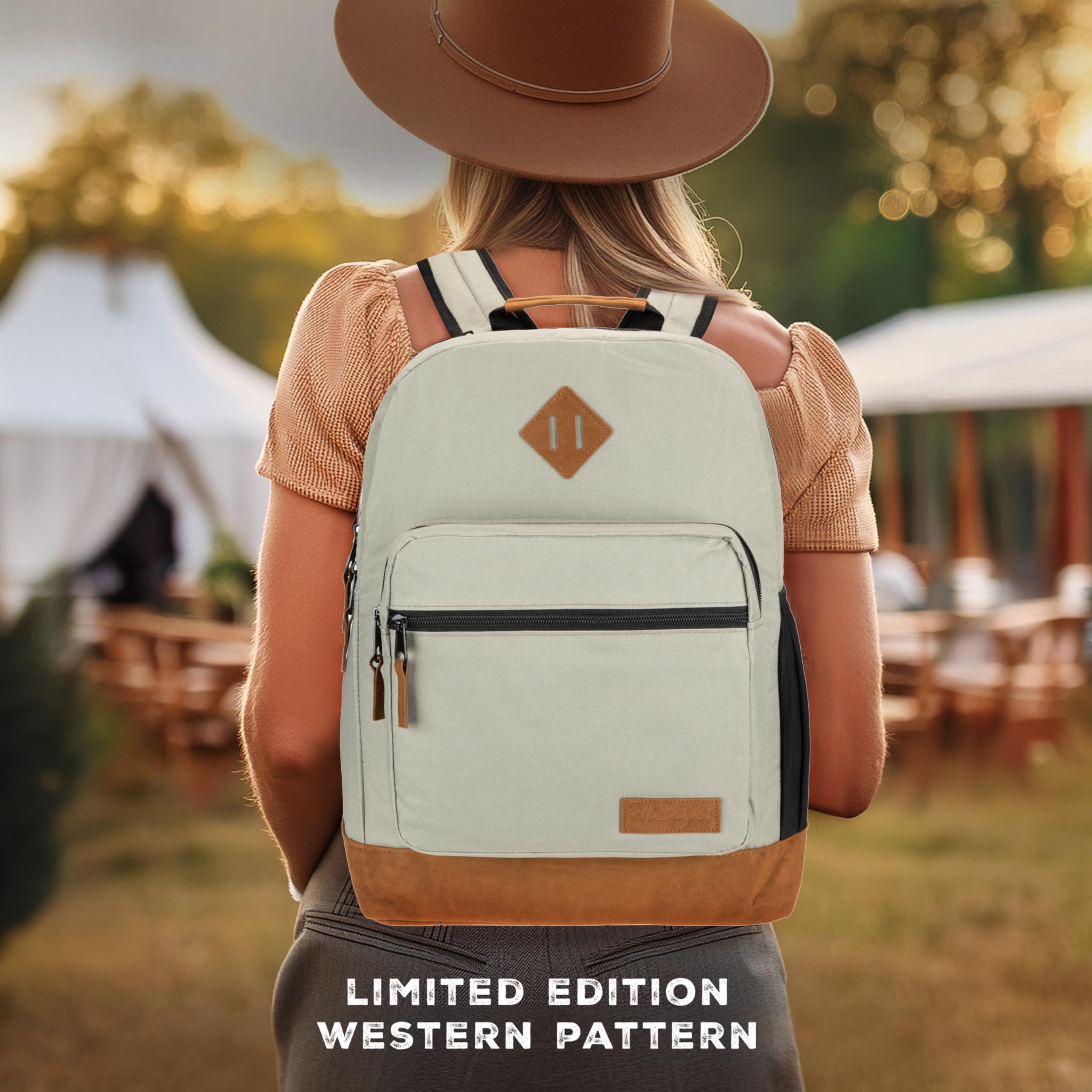 **Wrangler Yellowstone Western-Style Backpack - Water Resistant Coated Polyester Daypack for Travel, School & Work - Includes Padded Laptop Sleeve (Coated Grey) - Perfect for Hiking, Commuting & Campus Life**