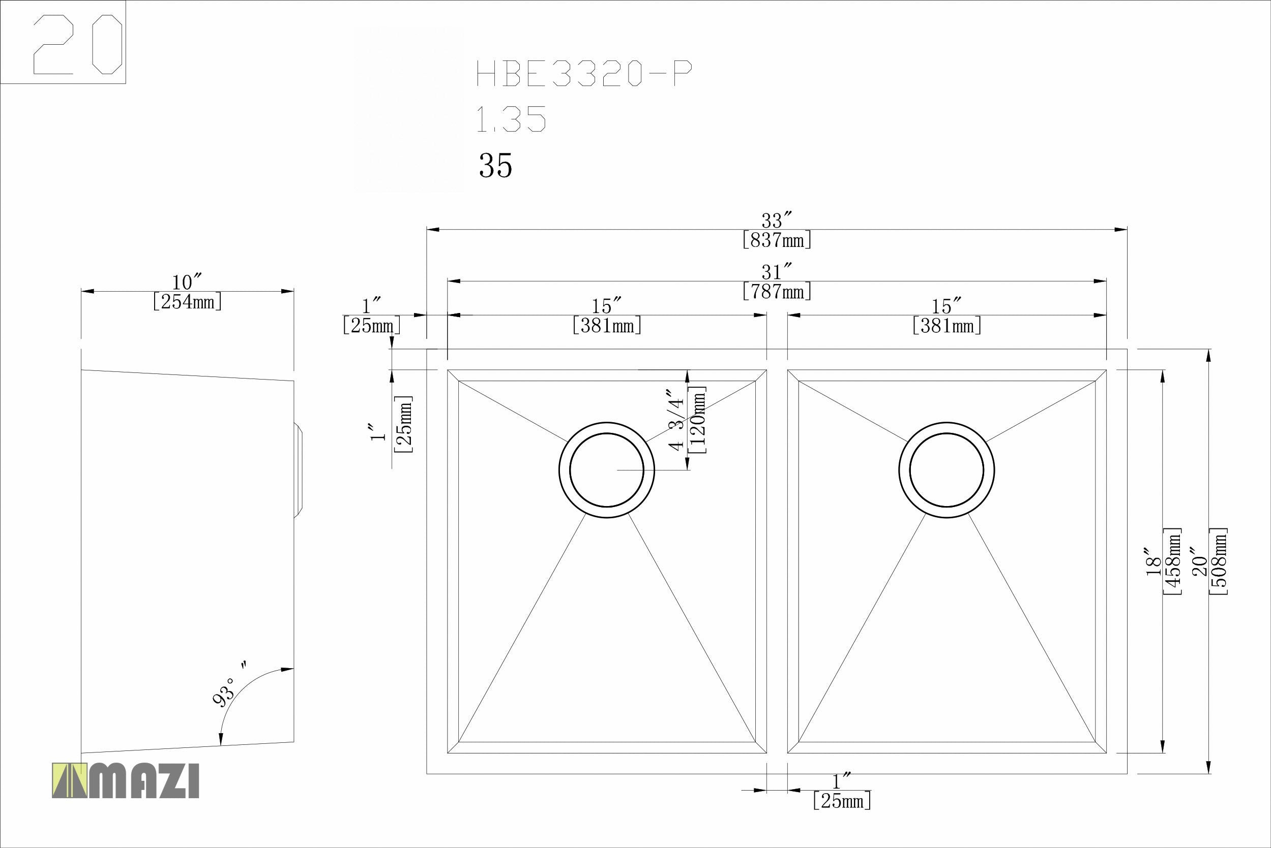 Premium Stainless Steel Handmade Kitchen Sink HBE3320 - 18 Gauge Undermount Single Bowl Sink for Modern Farmhouse & Contemporary Kitchens | Durable, Rust-Resistant & Easy to Clean | Perfect for Food Prep, Dishwashing & Entertaining