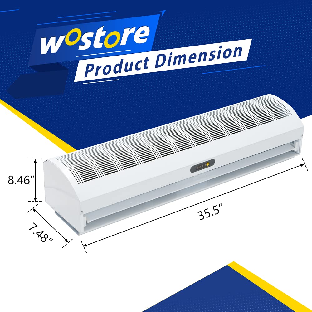 Wostore 36-Inch Commercial & Household Remote Control Air Curtain - 3 Speed Settings, Super Power, Includes Free Magnetic Door Switch - Perfect for Restaurants, Retail Stores & Home Entryways