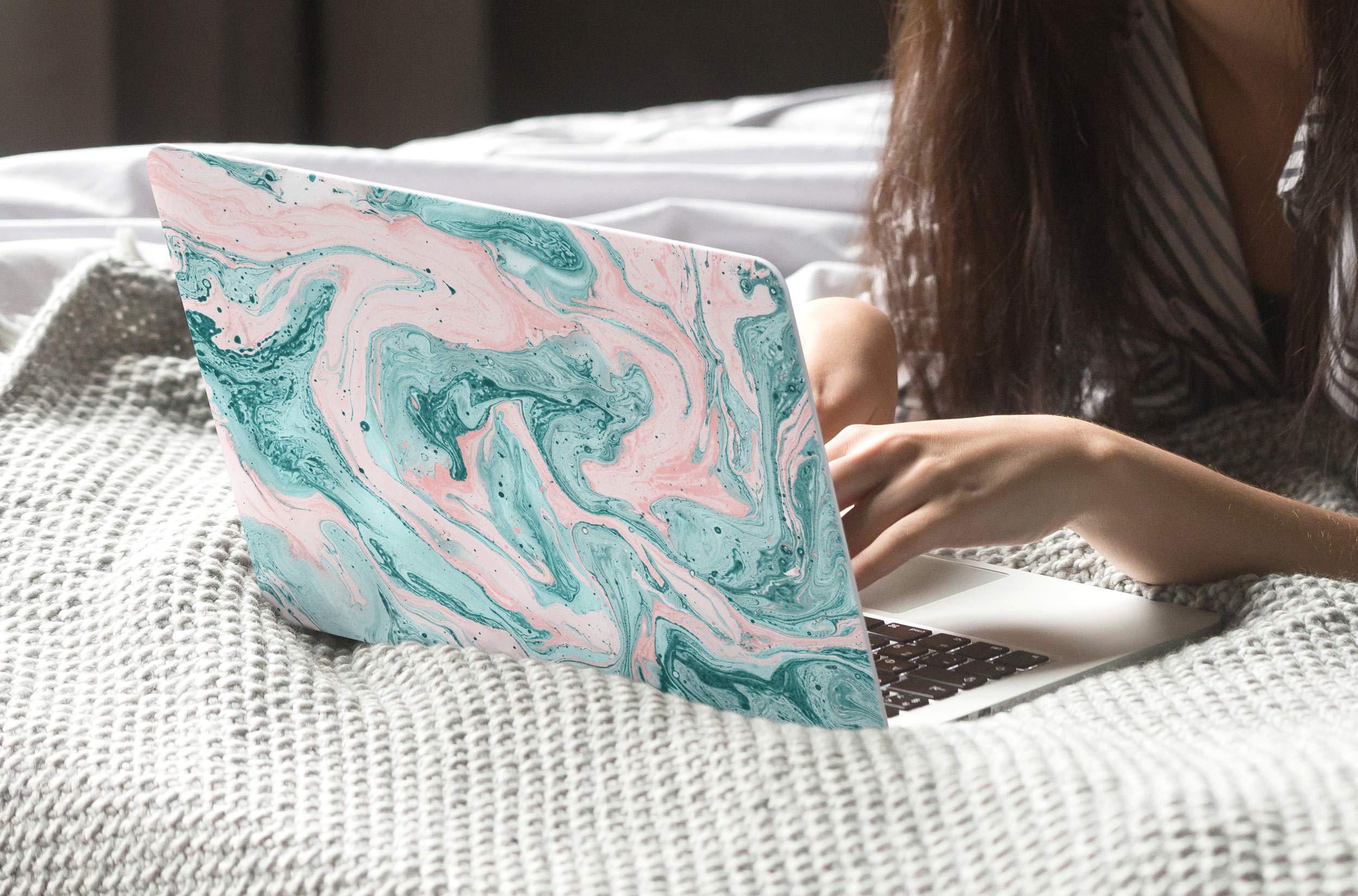 CiSoo Marble Hard Case for MacBook Air 13 Inch (2020/2019/2018 Models A2337 M1 A1932 A2179) - Protective Shell with Keyboard Cover & Touch ID Compatibility, Clear Green Marble Design - Perfect for Work, Travel & School Use