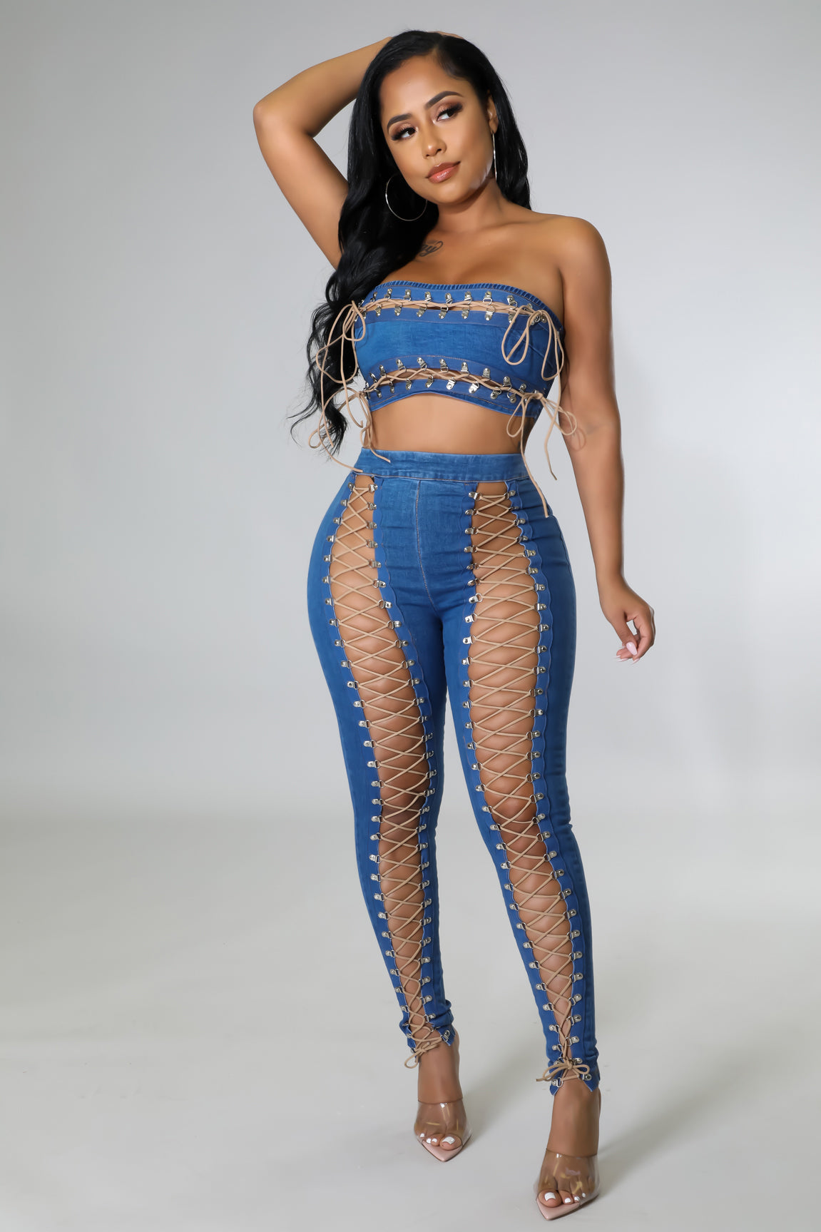 Stylish Susie Denim Pant Set for Women - Trendy High Waist Jeans & Matching Top - Perfect for Casual Outings, Date Nights & Everyday Wear