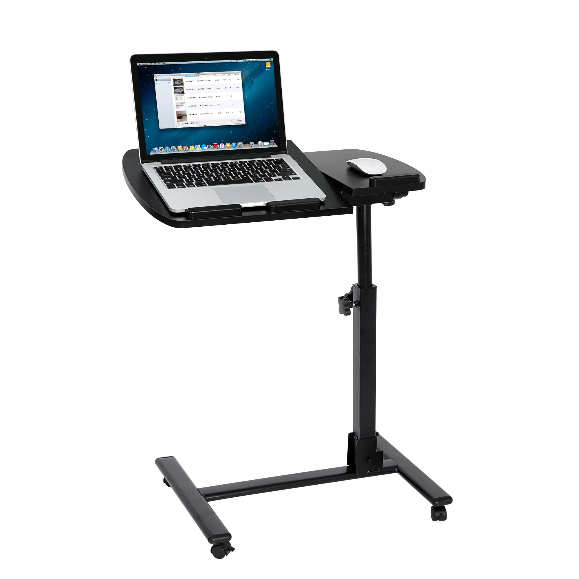 Adjustable Overbed Rolling Laptop Stand with Lockable Wheels - Height & Angle Adjustable Mobile Table for Sofa, Bed & Hospital Use - Perfect for Work, Study & Patient Care