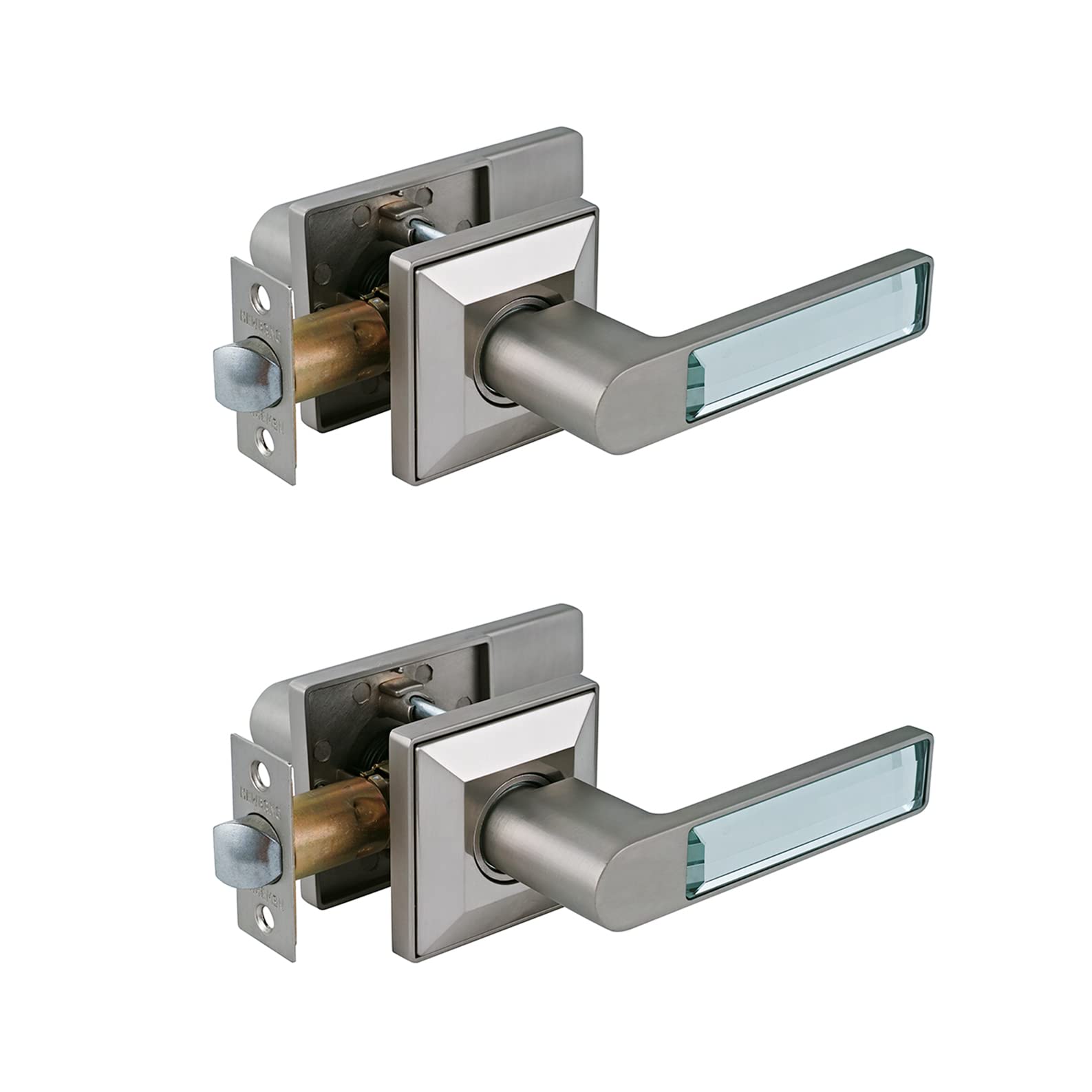 Brushed Nickel Glass Crystal Passage Lever Door Lock Set - Non-Locking Hallway & Closet Door Handle (2 Pack) - Perfect for Interior Doors, Bedrooms, and Storage Spaces