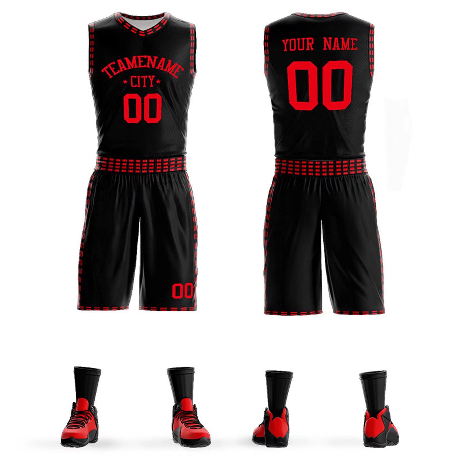 Custom VOLLENC Women's Basketball Jersey - Sleeveless Mesh Team Uniform with Personalized Name & Number - Black & Red - Perfect for Games, Practice & Fan Gear