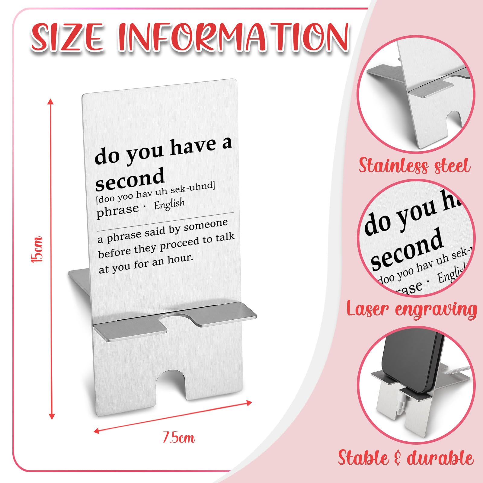 YODOCAMP Funny 'Do You Have a Second?' Metal Phone Stand - Desk Organizer & Gift for Men, Women, Boss, Coworkers - Cute Office Accessory for iPhone & Android | Perfect for Work Desks, Home Offices & Gifts