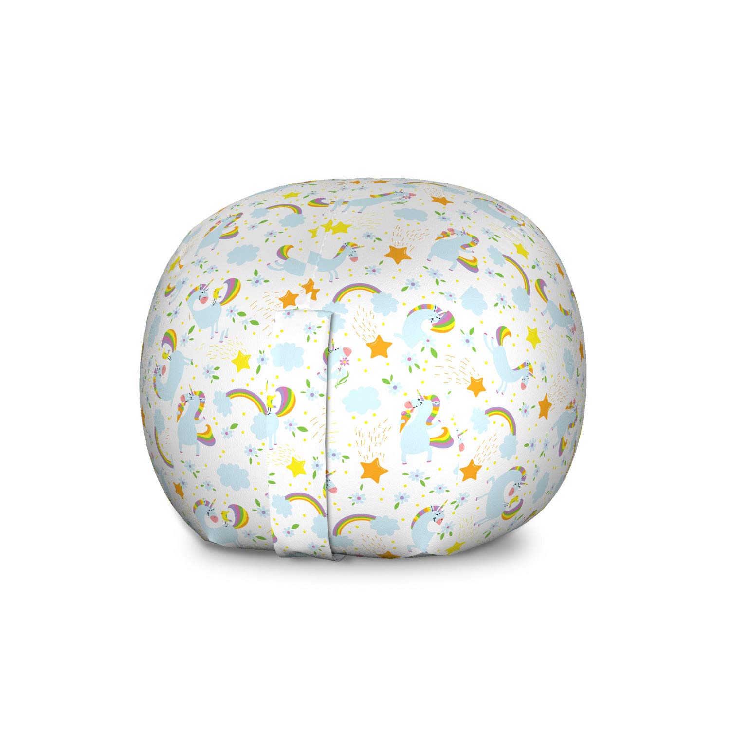 Ambesonne Unicorn Toy Storage Bag Chair - Large Washable Stuffed Animal Organizer with Fantasy Unicorn, Birds, Stars & Flowers Design - Perfect for Kids' Room, Playroom & Nursery Decor