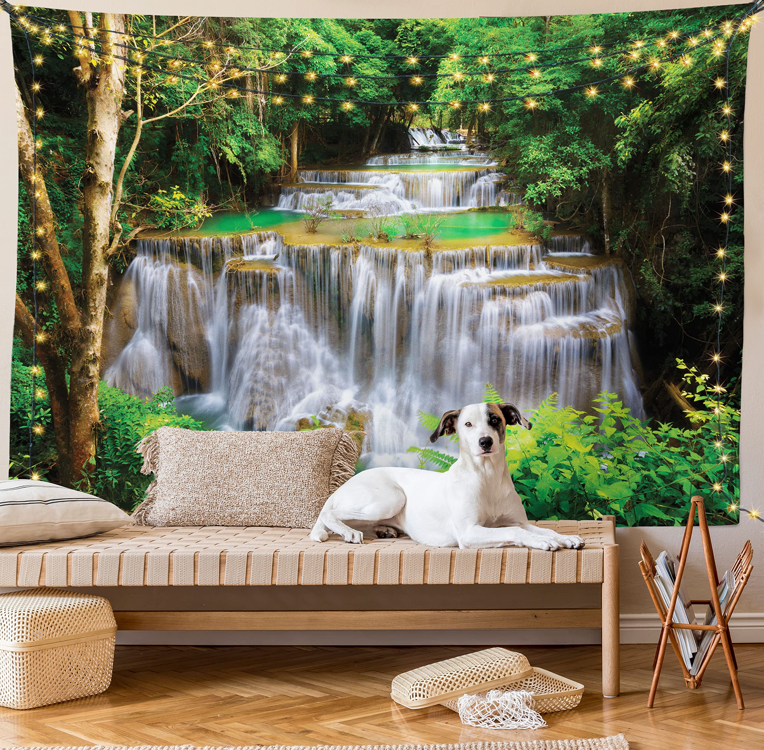 Ambesonne Waterfall Tapestry - Scenic View of Kanchanaburi Waterfall Stream Through Forest - 60