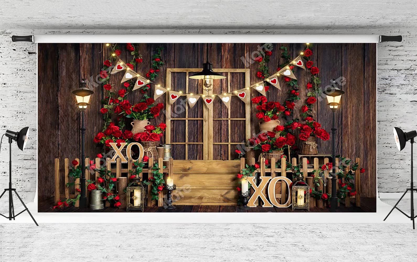 20x10ft Valentine's Day Photography Backdrop - Red Rose Wood Wall Fabric Background for Wedding, Home Party Decorations | Perfect for Photo Shoots, Events & Romantic Celebrations