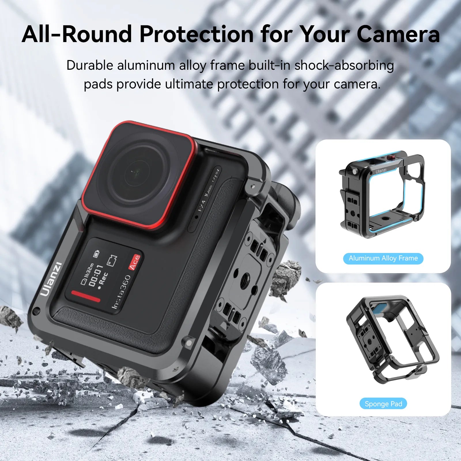 Ulanzi Metal Cage for Insta360 Ace & Ace Pro (C012) - Durable Protective Case for Action Camera - Perfect for Vlogging, Travel & Outdoor Adventures