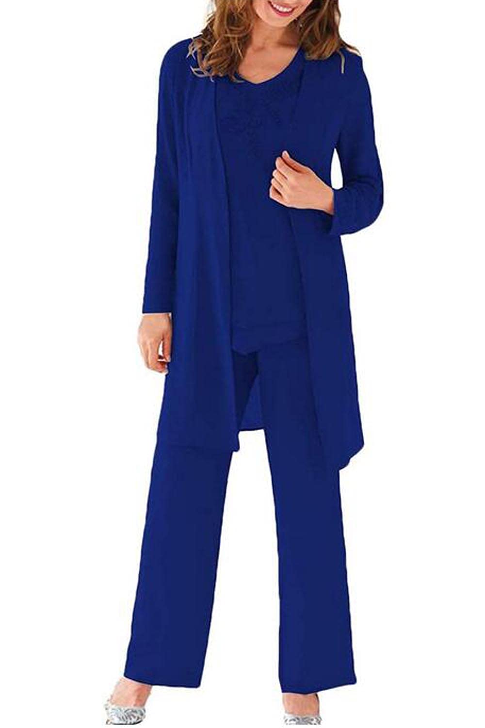 Elegant 3-Piece Women's Chiffon Pant Suit Set for Mother of The Bride, Grandmother - Perfect for Weddings, Formal Events & Special Occasions