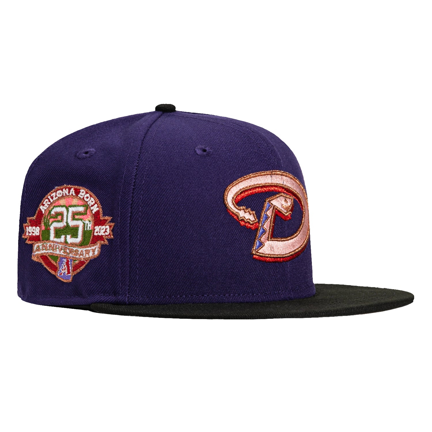 New Era 59Fifty Arizona Diamondbacks 25th Anniversary Patch Snapback Hat - Purple, Black & Red - Perfect for Baseball Games, Fan Collections & Streetwear Fashion