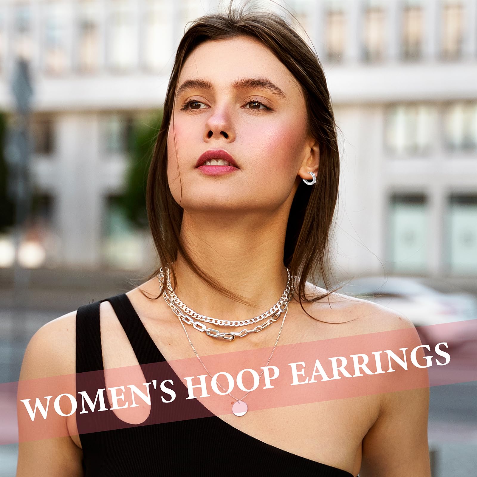 Lusofie 3 Pairs Small Silver Hoop Earrings with Rhinestones - 8mm 10mm 12mm Sterling Silver Hoops for Women, Girls & Men - Perfect for Everyday Wear, Parties & Gifts