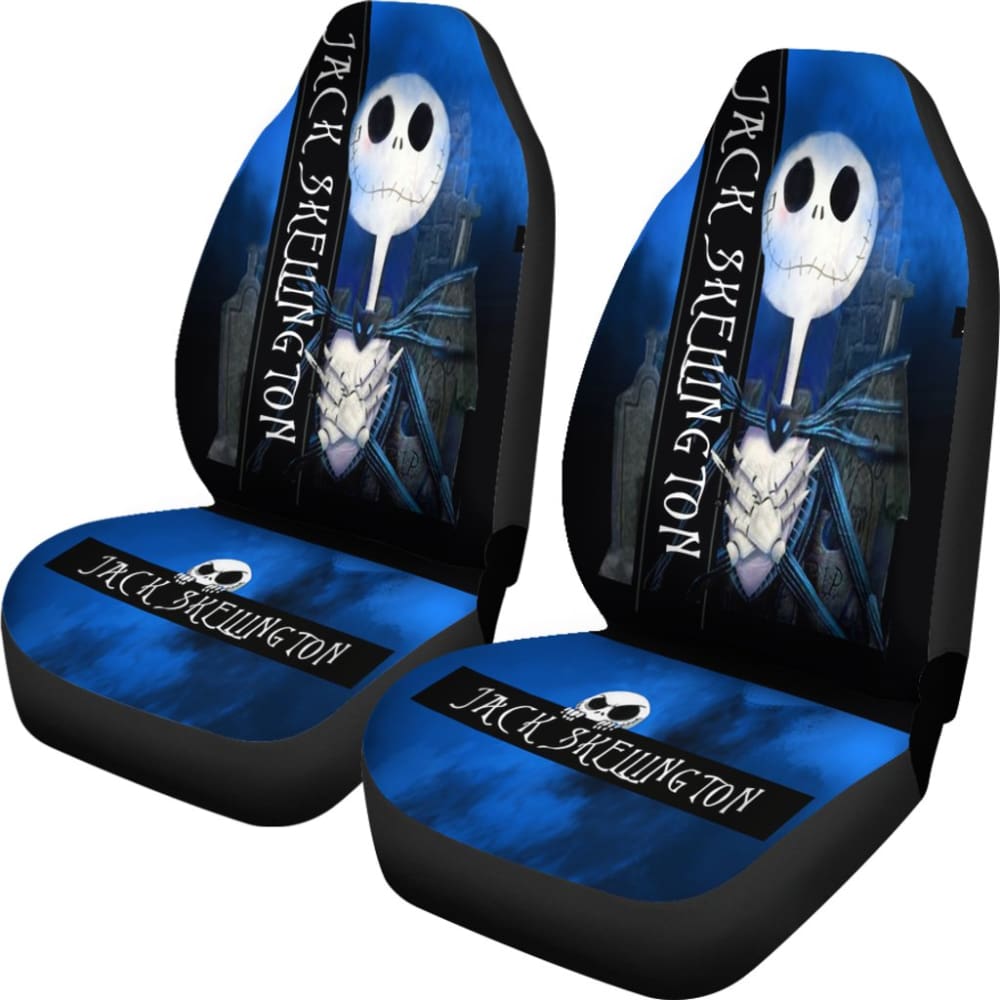 2Pcs Jack Skellington Car Seat Covers for Disney Fans - Universal Fit 98-101819 - Perfect for Halloween & Christmas Decorations