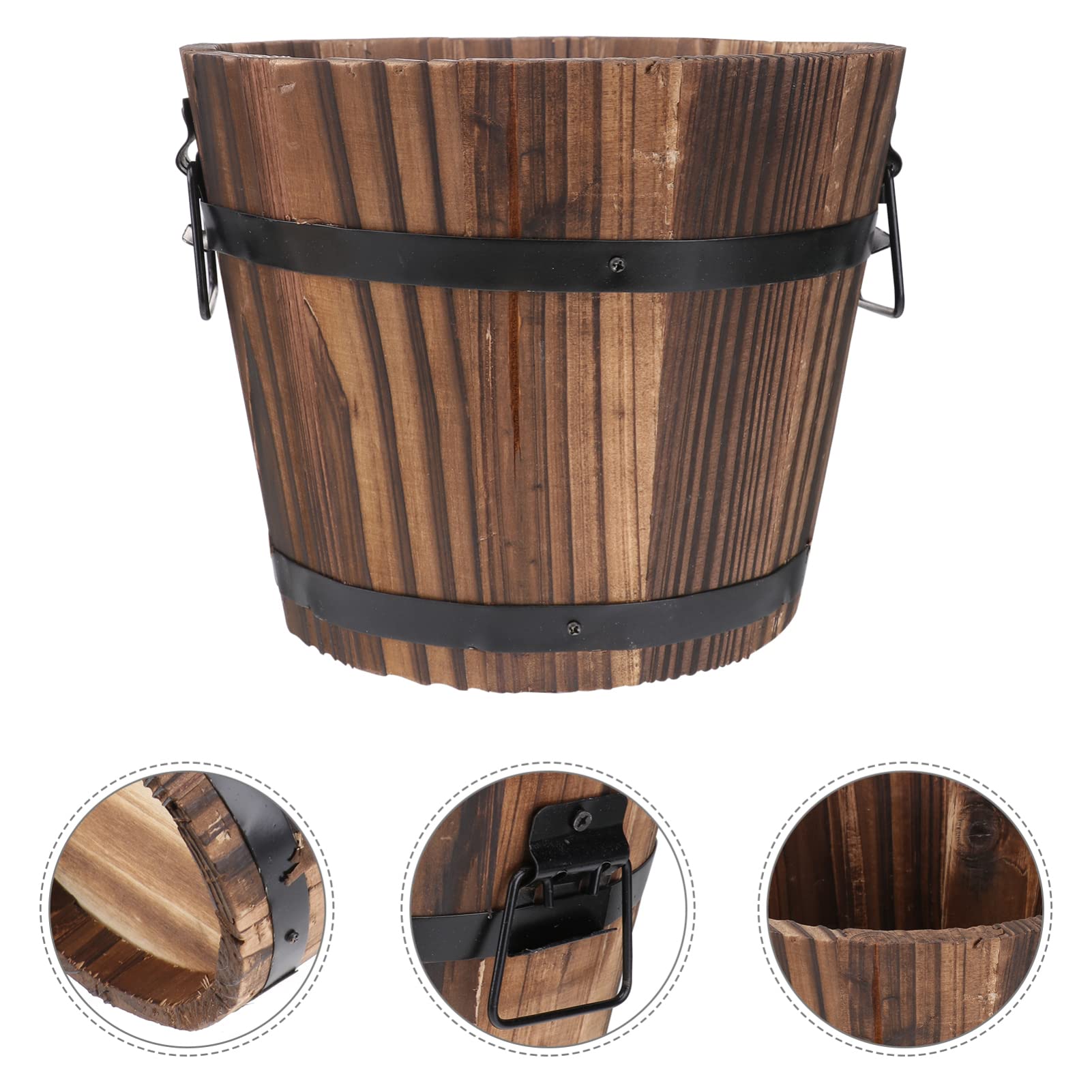 SOIMISS Rustic Wooden Whiskey Barrel Planters - Indoor/Outdoor Garden Flower Pots for Home Decor, Patio & Wedding Centerpieces | L Bucket Barrel Design