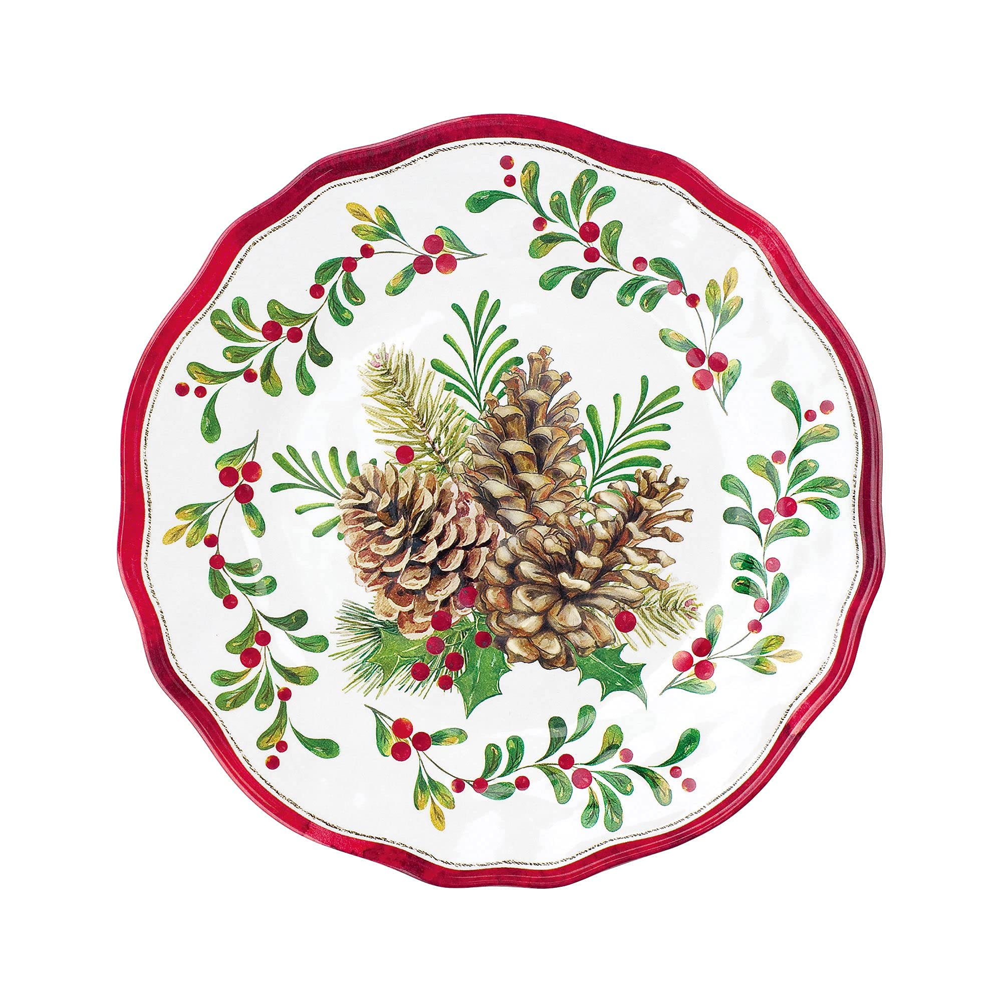UPware 16-Piece Melamine Dinnerware Set - Shatterproof & Lightweight Tableware for 4, Includes Dinner Plates, Salad Plates, Dessert Plates & Bowls (Pinecone Design) - Perfect for Outdoor Dining, Picnics, Camping & Everyday Use