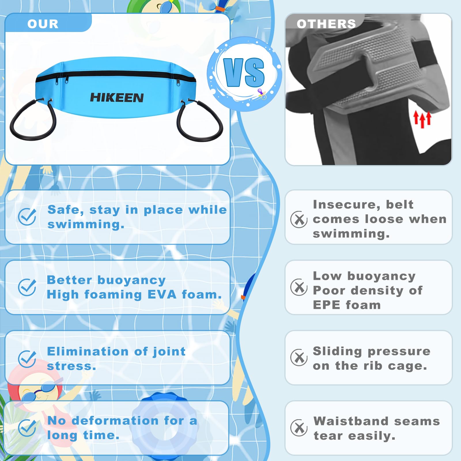 Hikeen Swim Belt for Adults & Kids - Water Aerobics Equipment with Pocket for Pool Exercises & Workouts - Perfect for Swimming Training & Fitness
