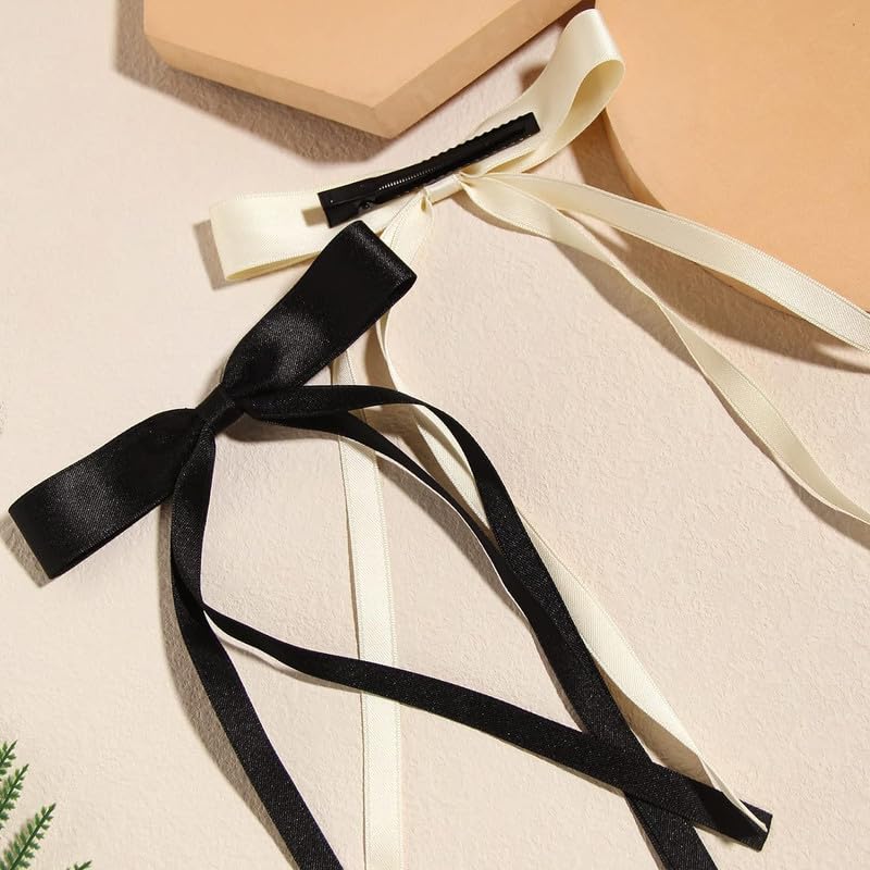Stylish 4-Piece Hair Clips for Women - Elegant Tassel Ribbon Bow Knot with Long Tail - Barrettes & Claw Bows in Multicolor - Perfect for Parties, Weddings & Everyday Hair Accessories