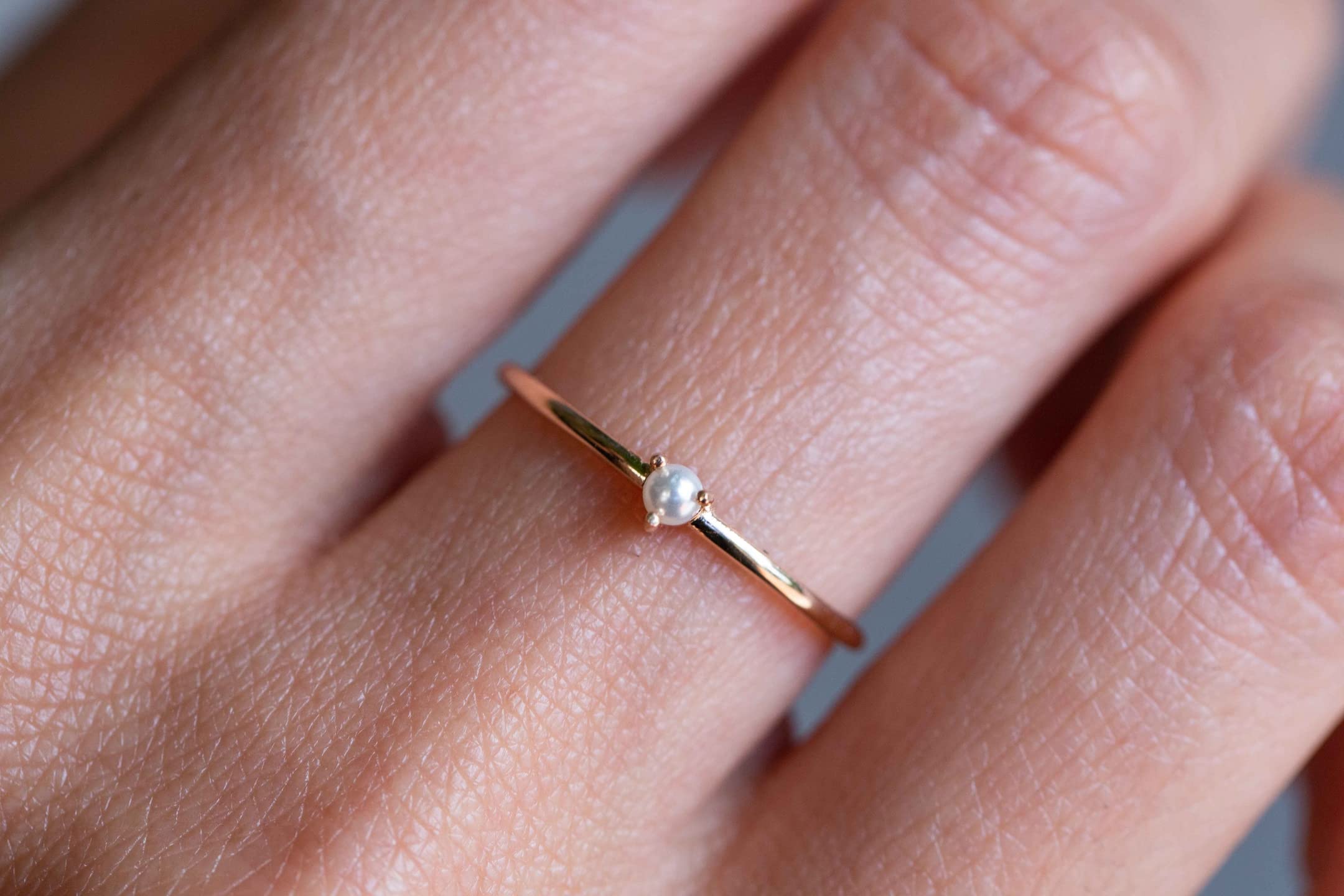 14K Solid Gold Pearl Ring for Women - Elegant Stackable Real Gold Rings - Fine Jewelry Gift for Her - Perfect for Weddings, Anniversaries & Special Occasions
