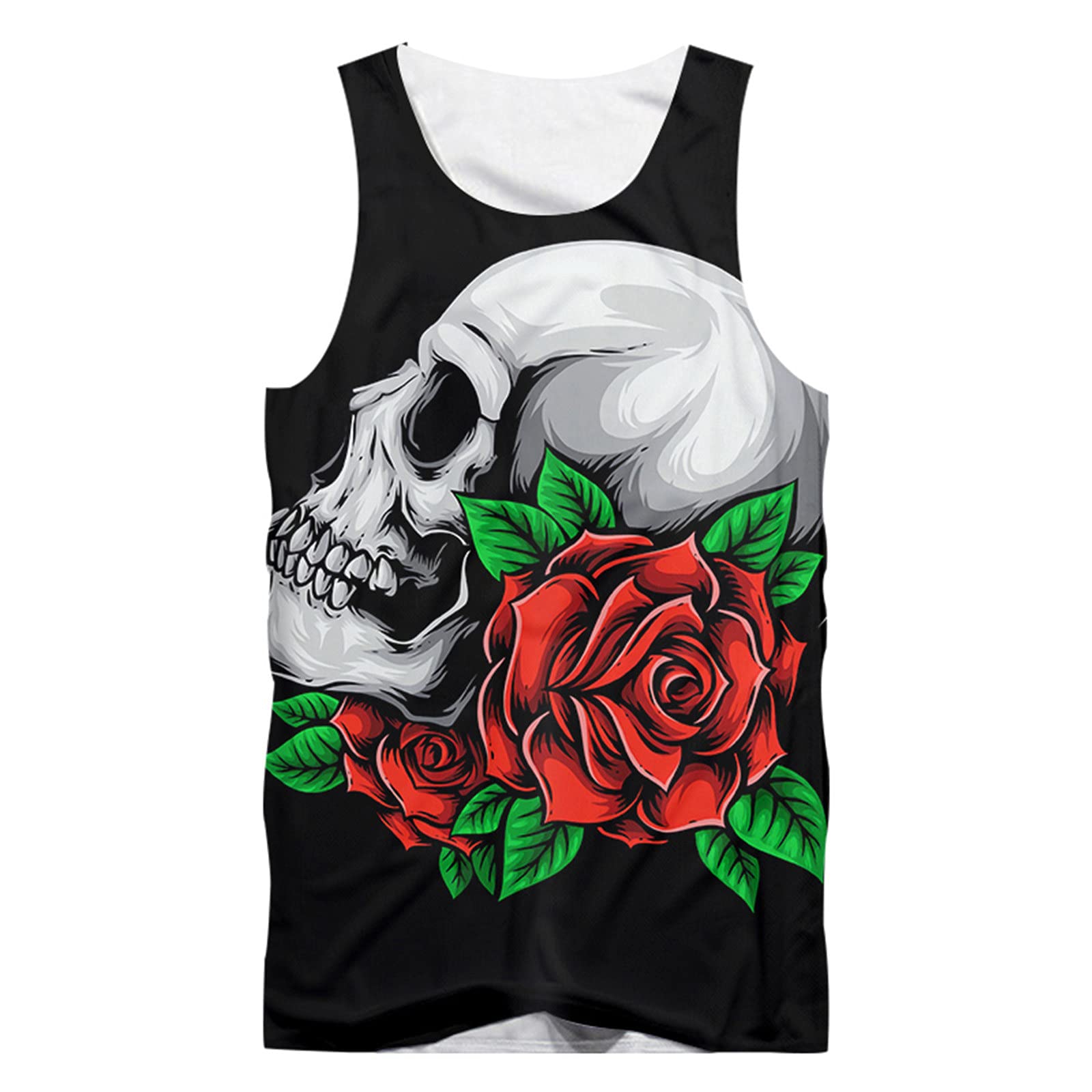 3D Printed Rose Flower & Skulls Sleeveless Vest for Men - Gothic Streetwear Tank Top - Perfect for Concerts, Festivals, and Alternative Fashion Outfits