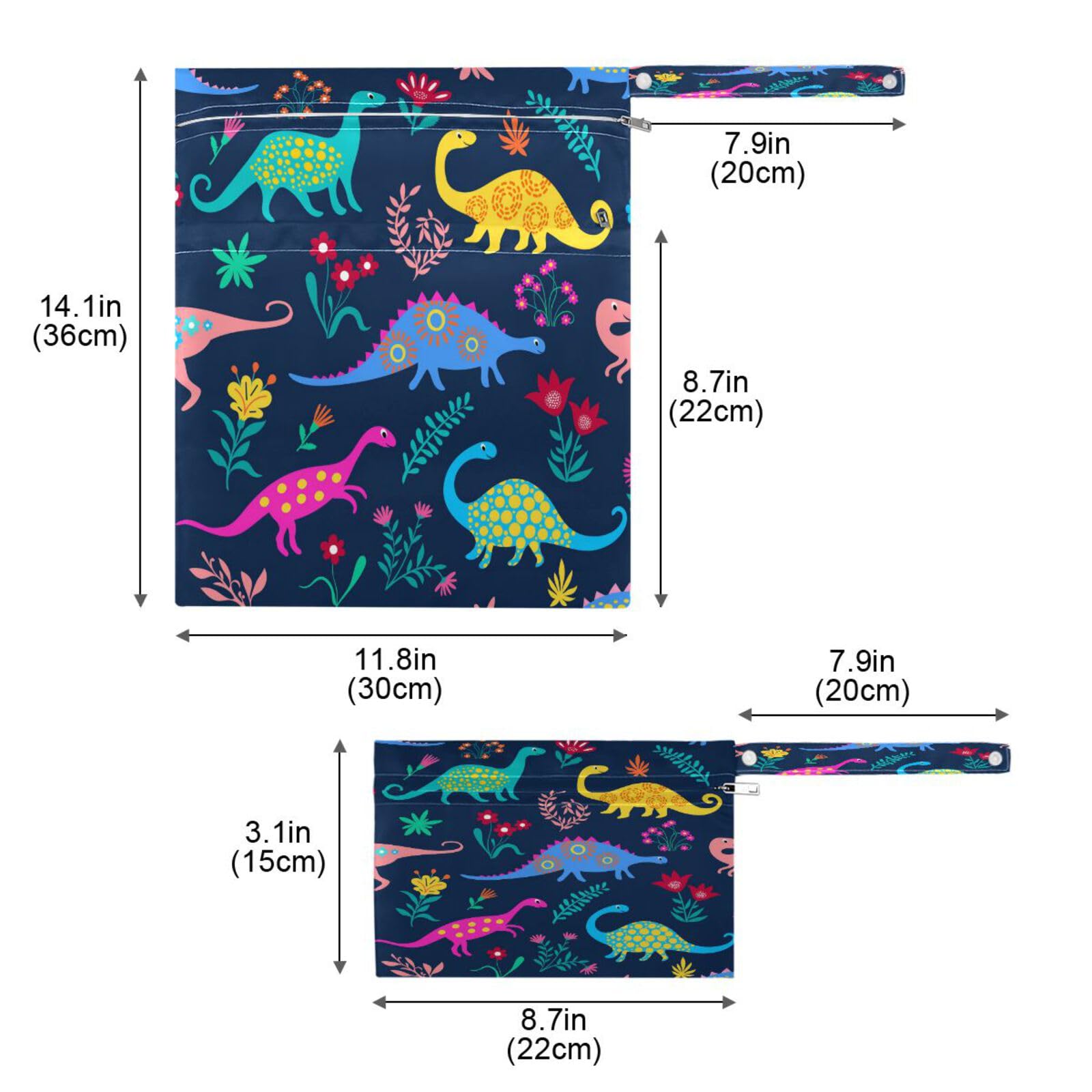 **YETTASBIN 2-Pack Waterproof Dinosaur Wet Dry Bags – Reusable Baby Cloth Diaper Storage with Zipper Pocket for Travel, Beach, Stroller, Gym & Swimsuits – Perfect for Daycare, Pool & Outdoor Adventures**